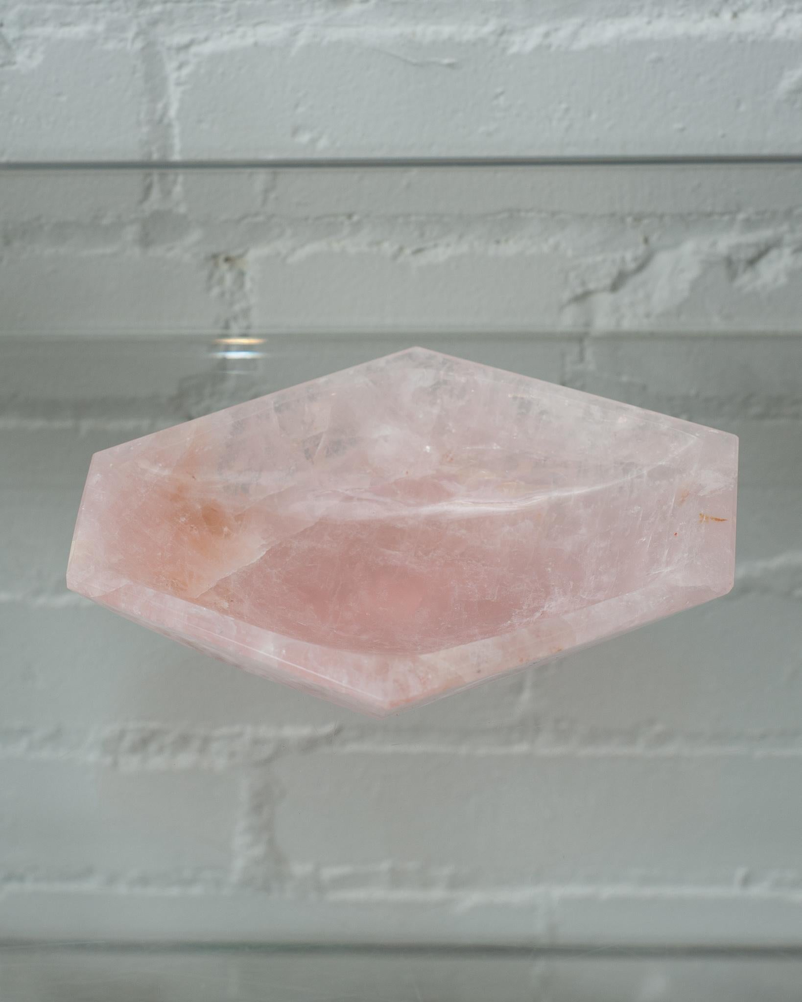 Contemporary Angular Pink Rose Quartz Bowl In New Condition For Sale In Toronto, ON