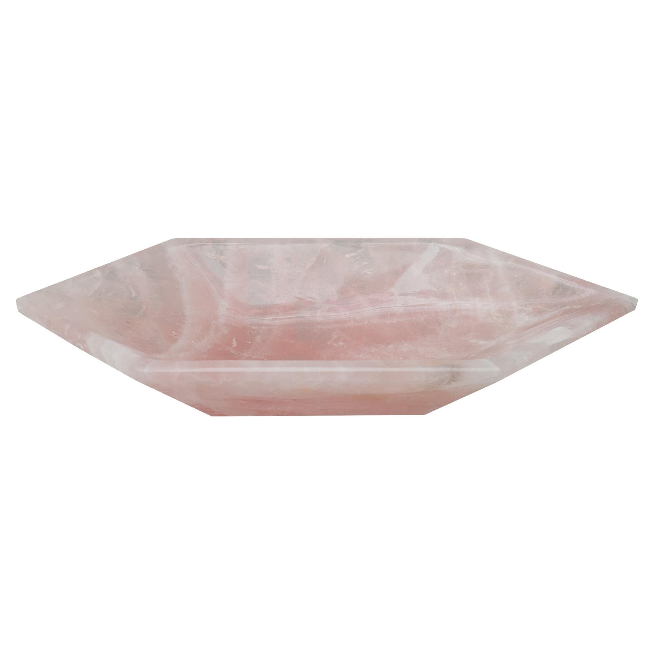 Bol angulaire contemporain en quartz rose et rose en vente