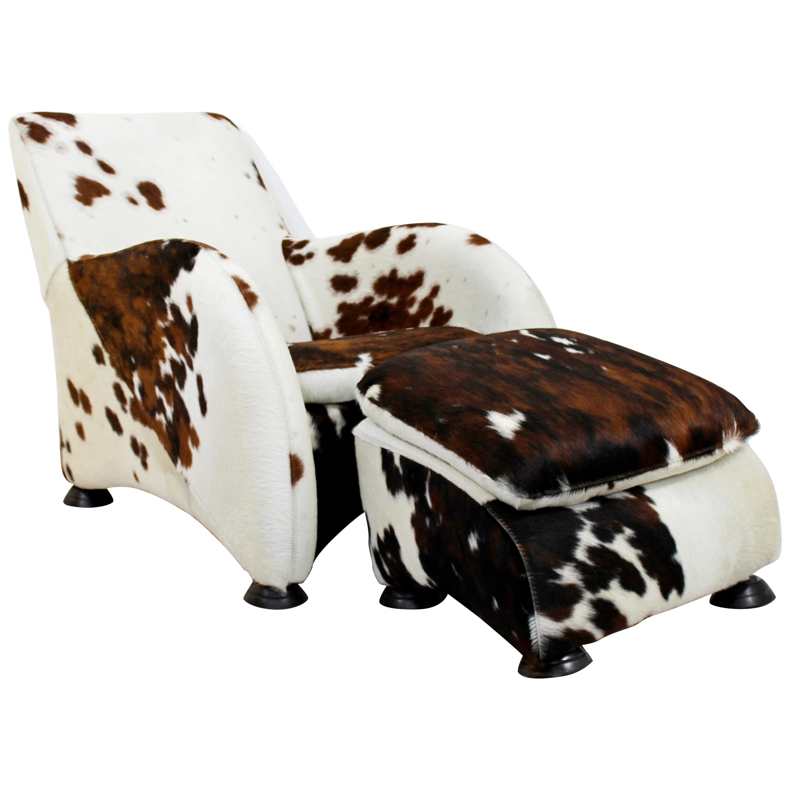 Contemporary Animal Cow Hide Lounge Chair and Ottoman Stone International