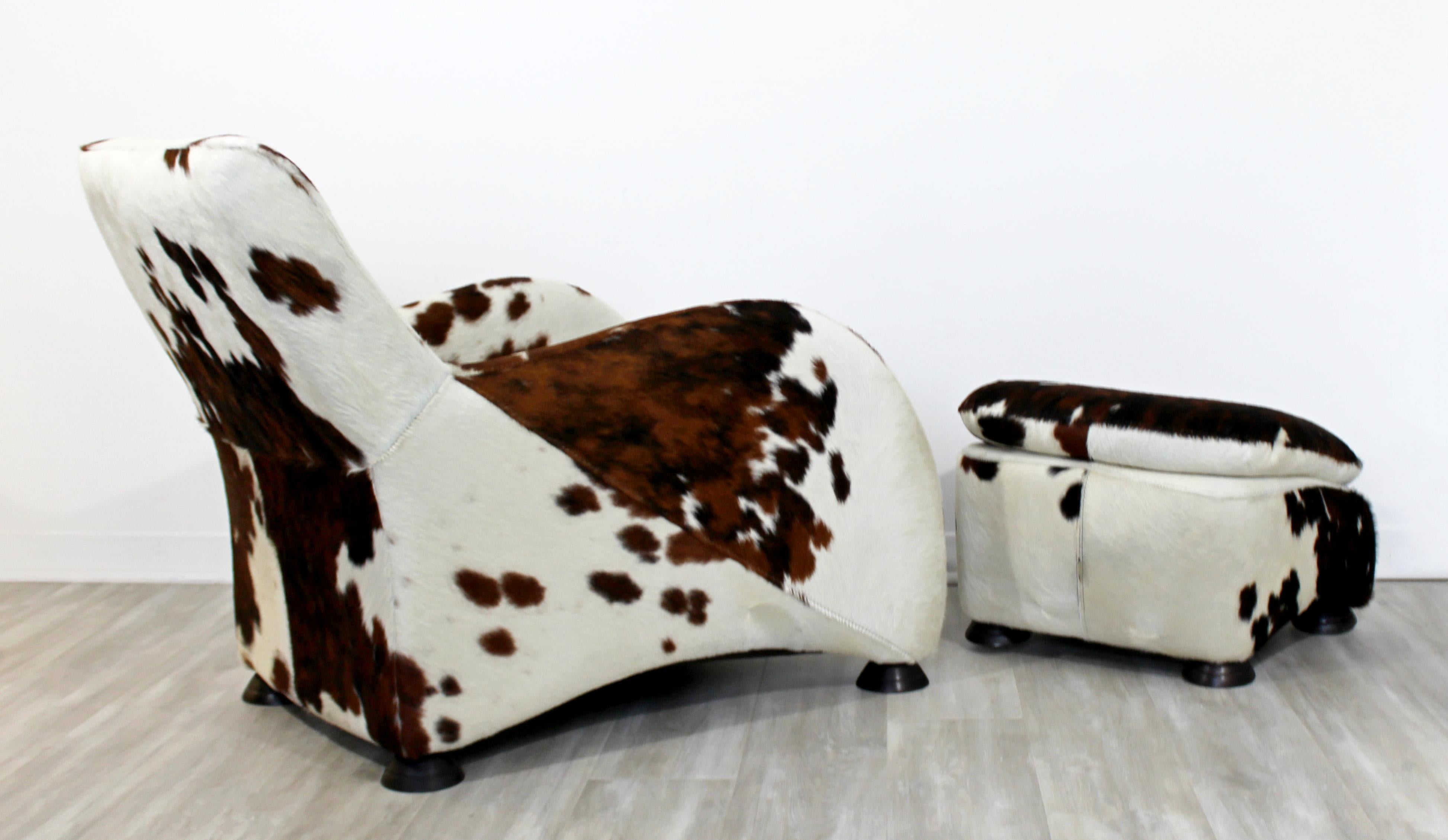 Contemporary Animal Cow Hide Lounge Chair and Ottoman Stone International In Good Condition In Keego Harbor, MI
