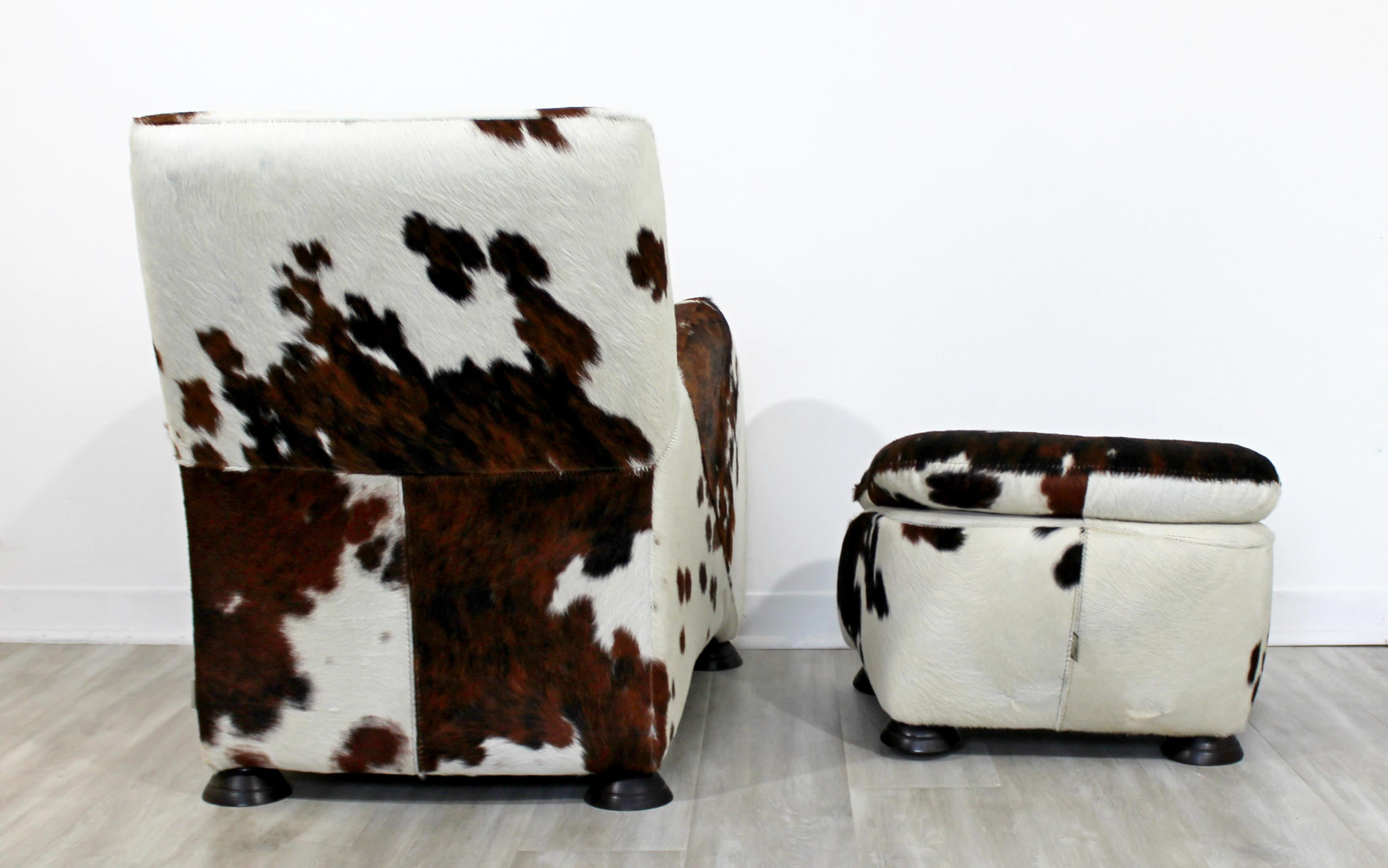 Cowhide Contemporary Animal Cow Hide Lounge Chair and Ottoman Stone International
