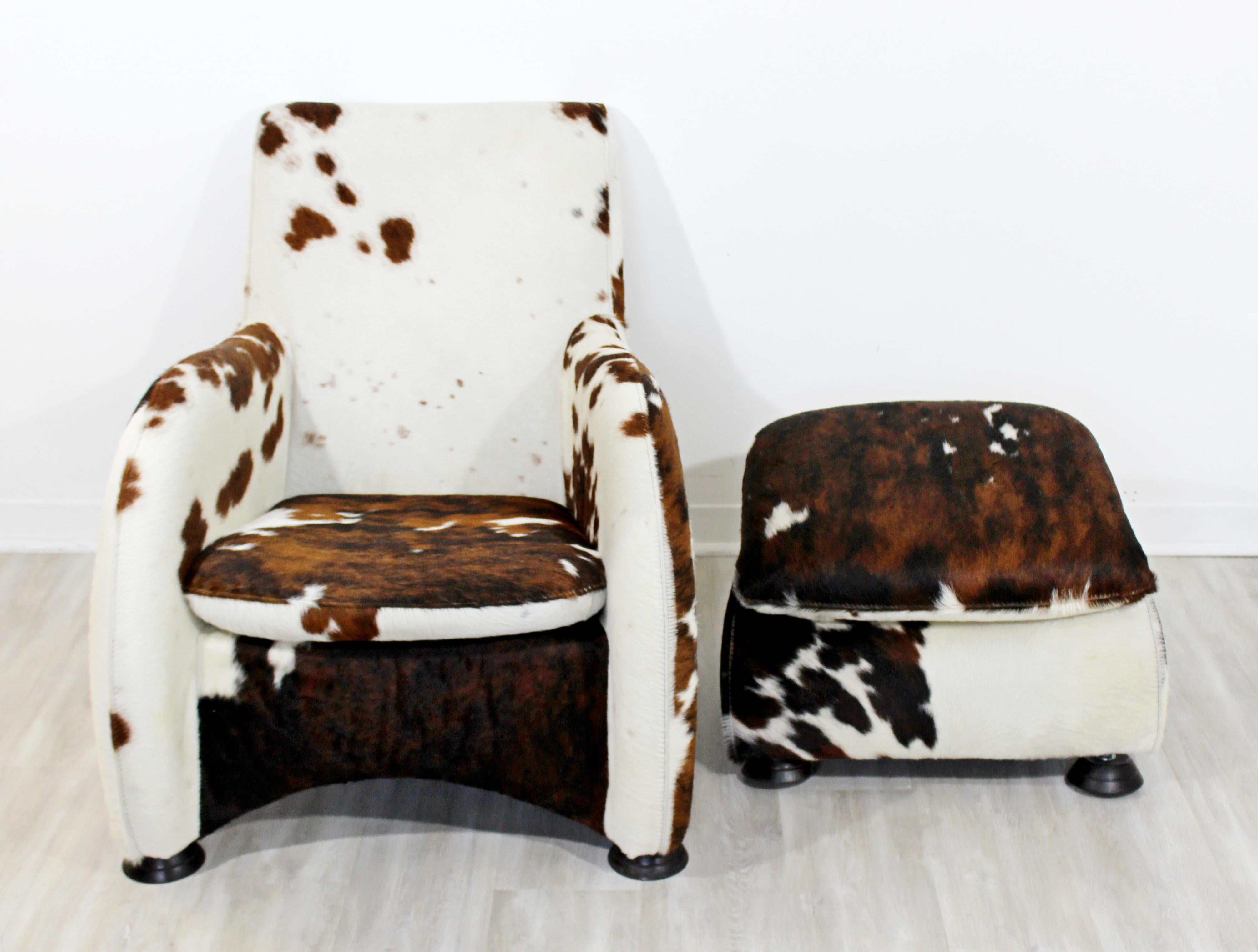 Contemporary Animal Cow Hide Lounge Chair and Ottoman Stone International 2