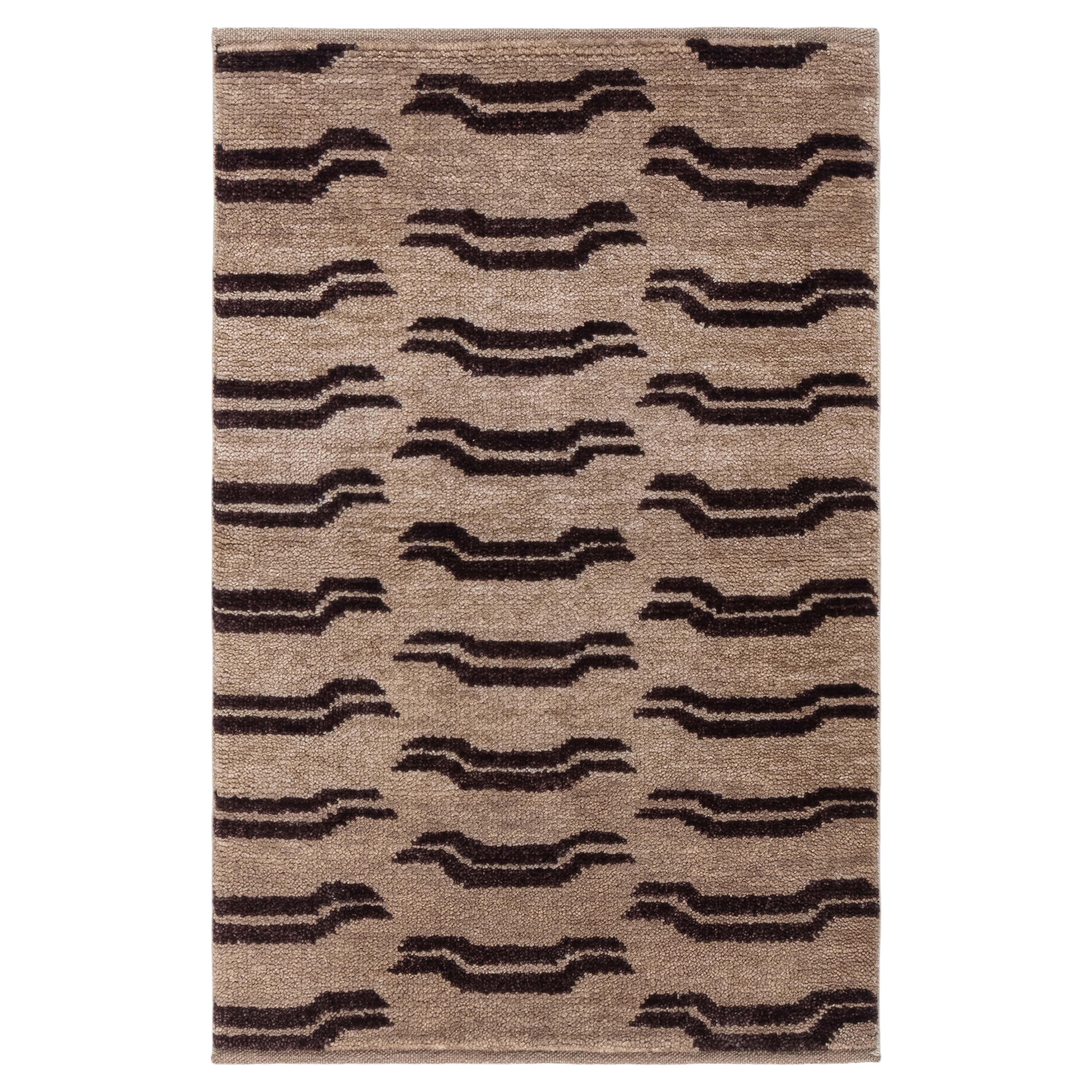 Contemporary Animal Geometric Tan With Brown Carpet "Tiger" by Doris Leslie Blau