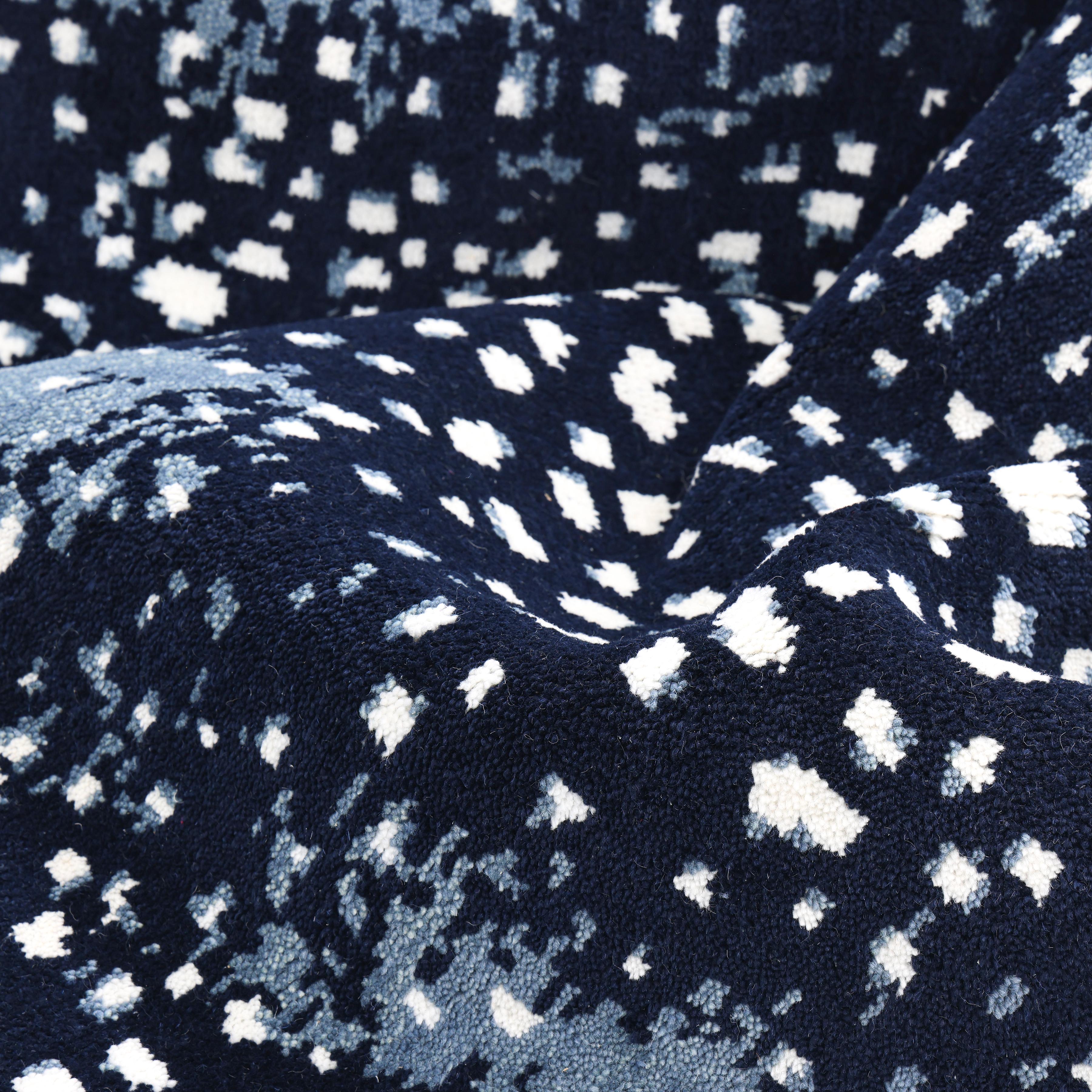 Alfombra azul de animales contemporáneos Hand Made 3' 0