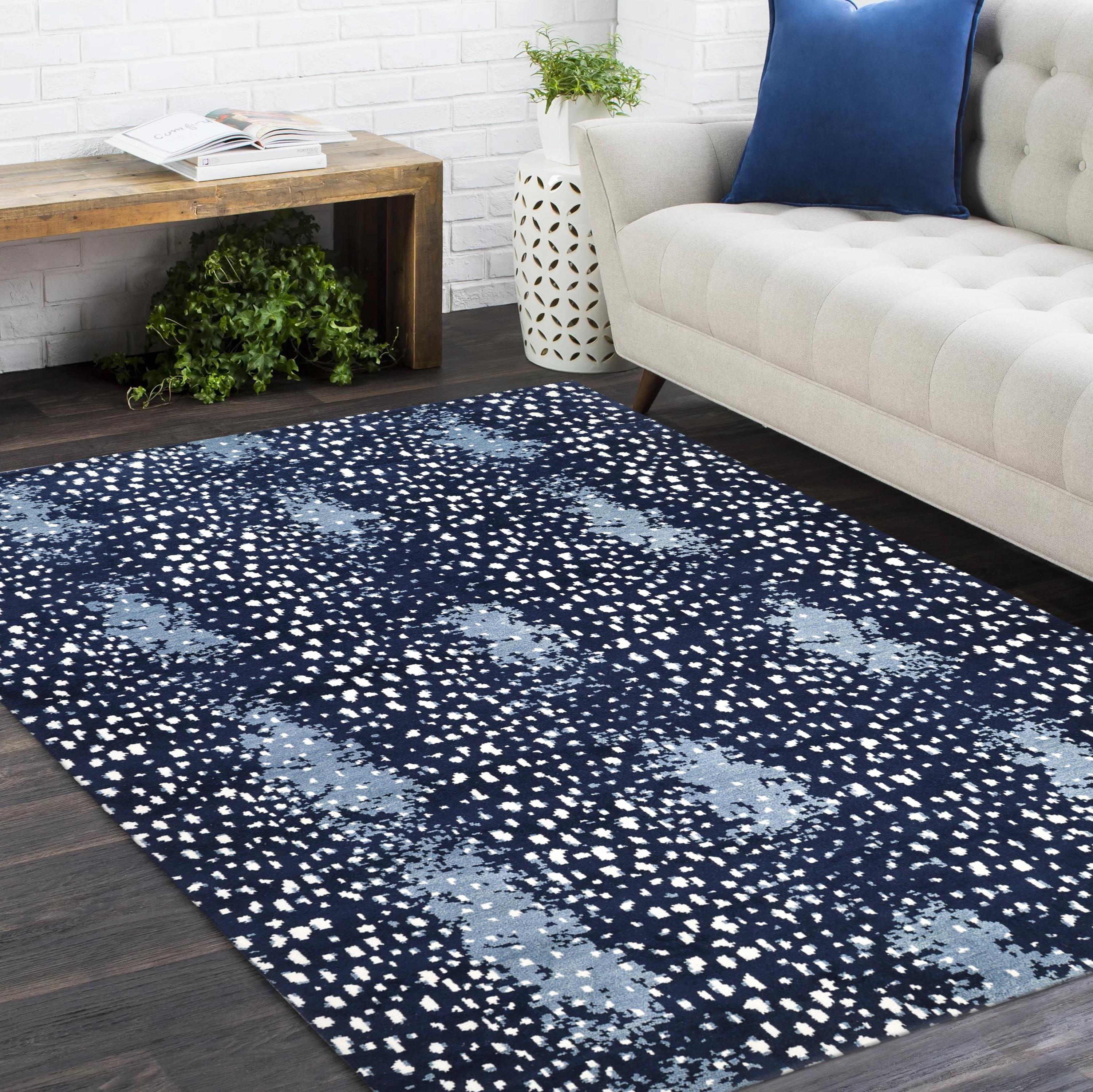 Alfombra azul de animales contemporáneos Hand Made 3' 0