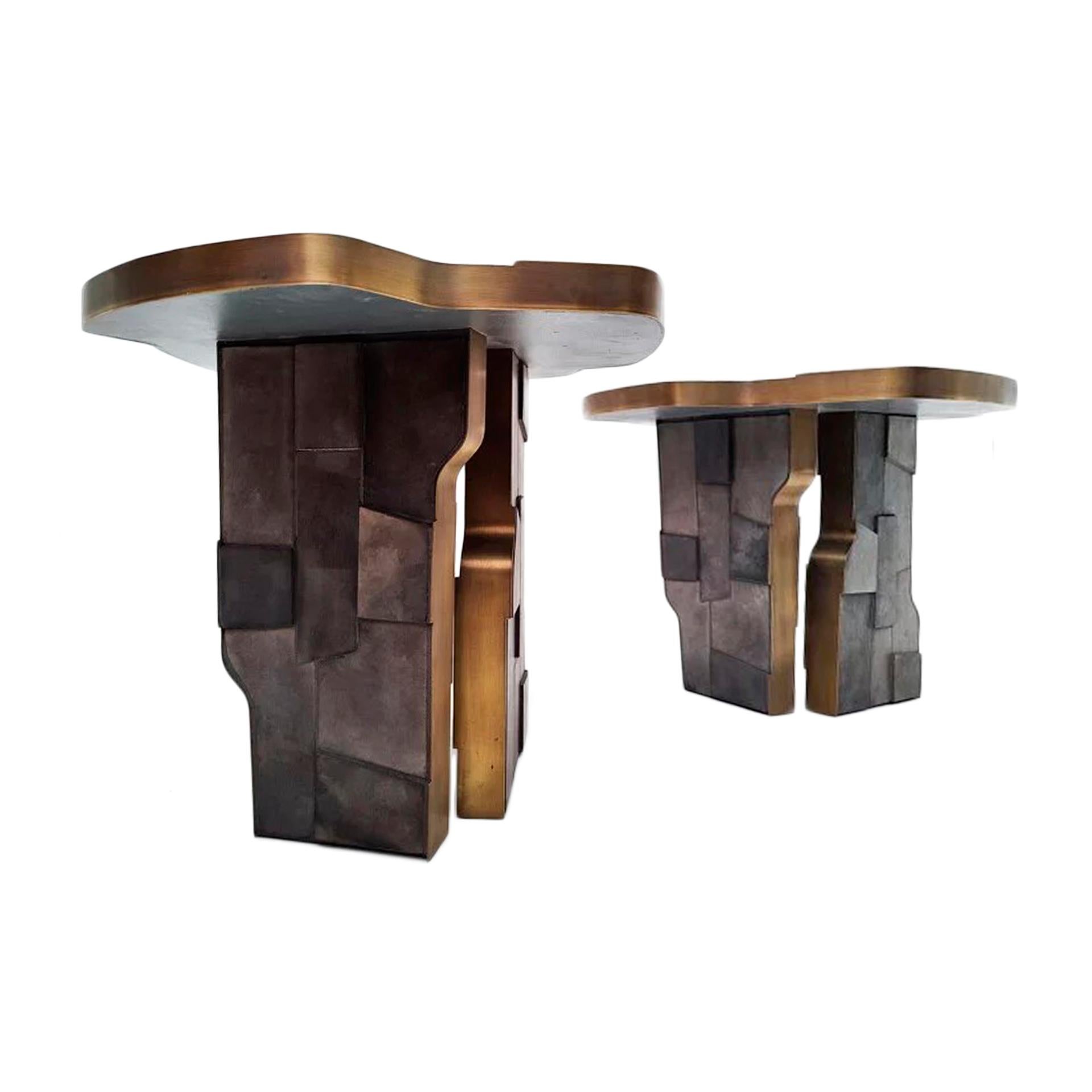Pair of Coffee Tables Made of Grey Anthracite Ceramic and Brass In Good Condition For Sale In Madrid, ES