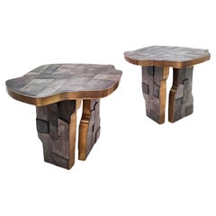 Contemporary Anthracite Pair of Raku Ceramic Coffee Table