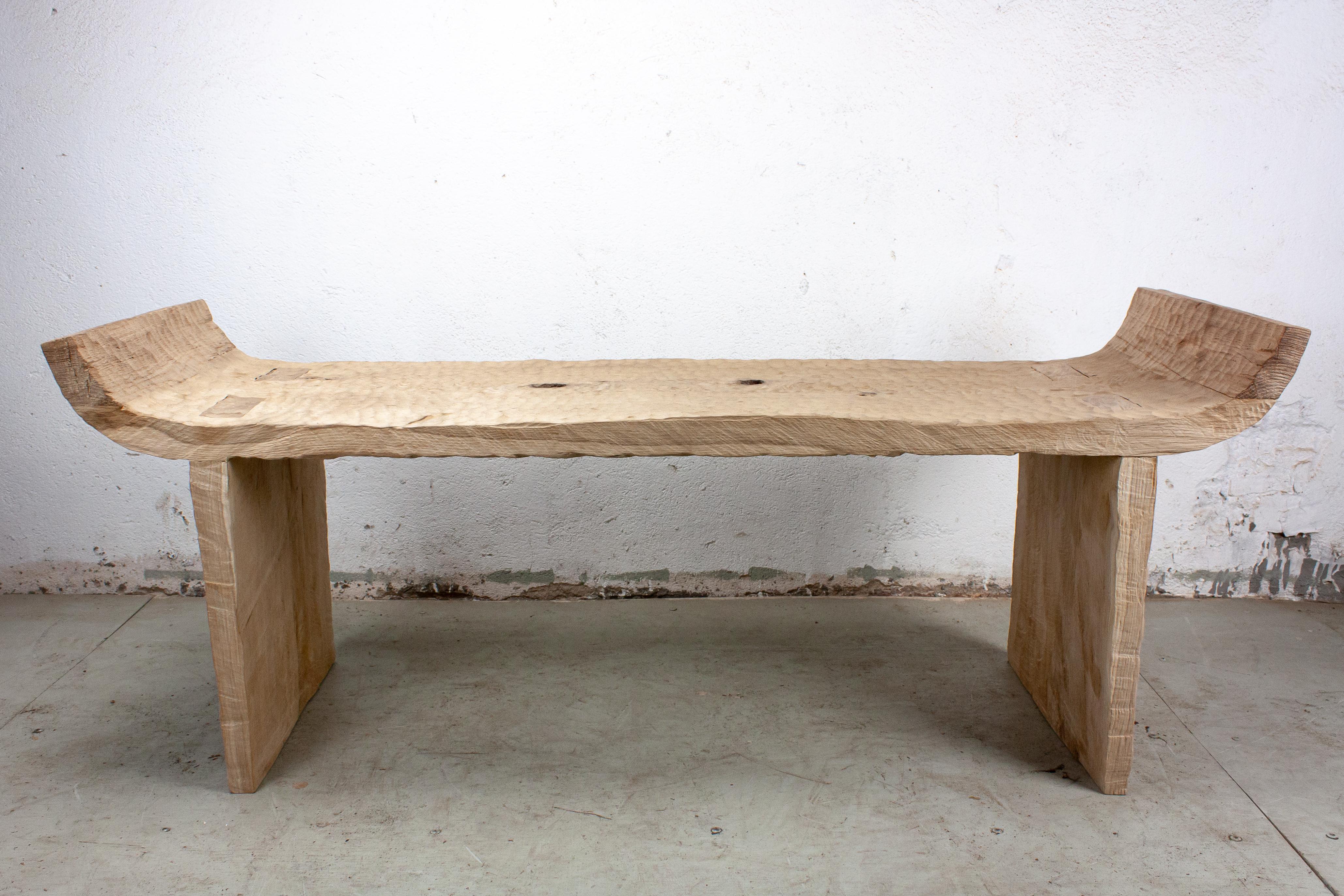 Bench
Sculpted wood (solid oak)
Finish: hammered, light

[Suitable for outdoor use]

SÓHA design studio conceives and produces furniture design and decorative objects in solid oak in an authentic style. Inspiration to create all these items comes