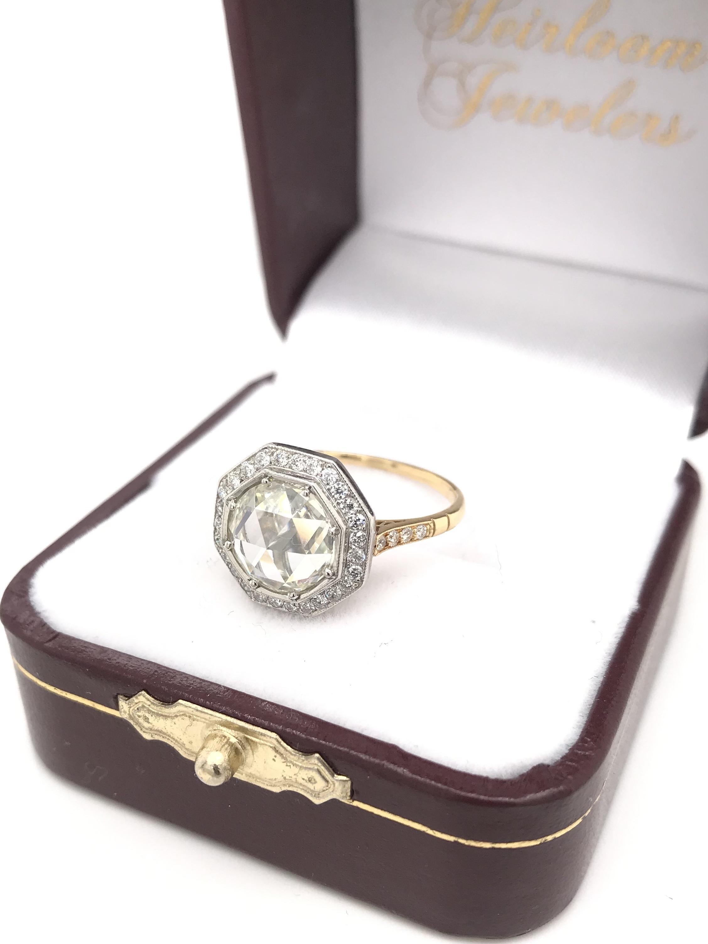 Contemporary Antique Inspired 2.63 Carat Rose Cut Diamond Ring For Sale 5