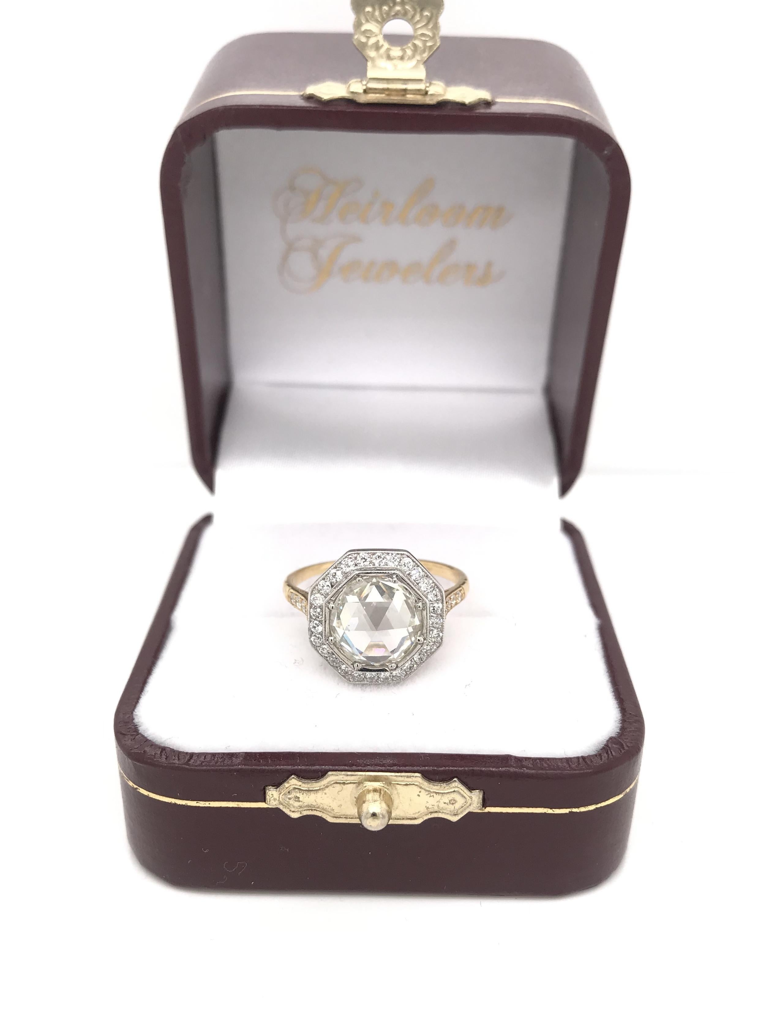 Contemporary Antique Inspired 2.63 Carat Rose Cut Diamond Ring For Sale 7