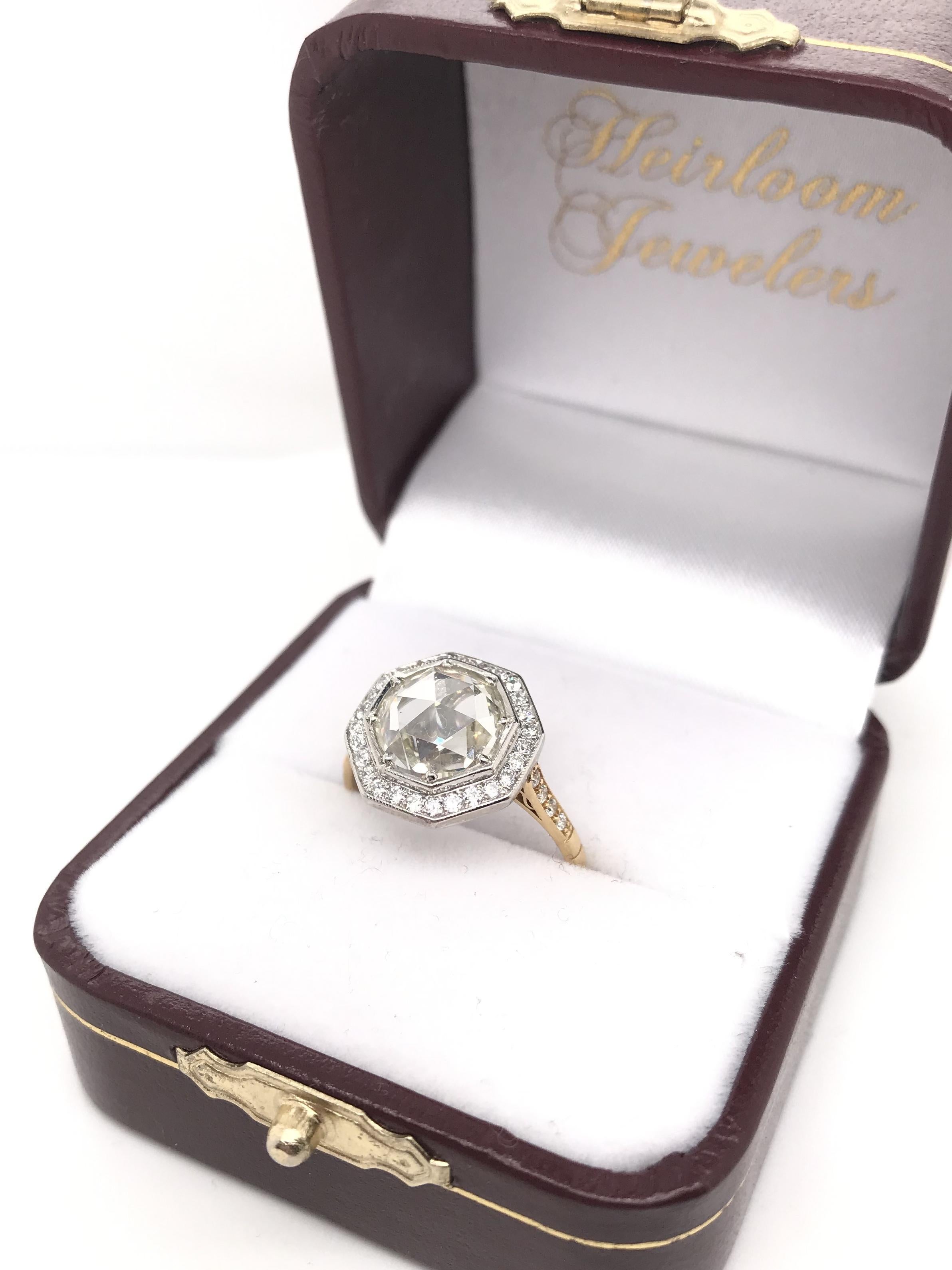 Contemporary Antique Inspired 2.63 Carat Rose Cut Diamond Ring For Sale 11