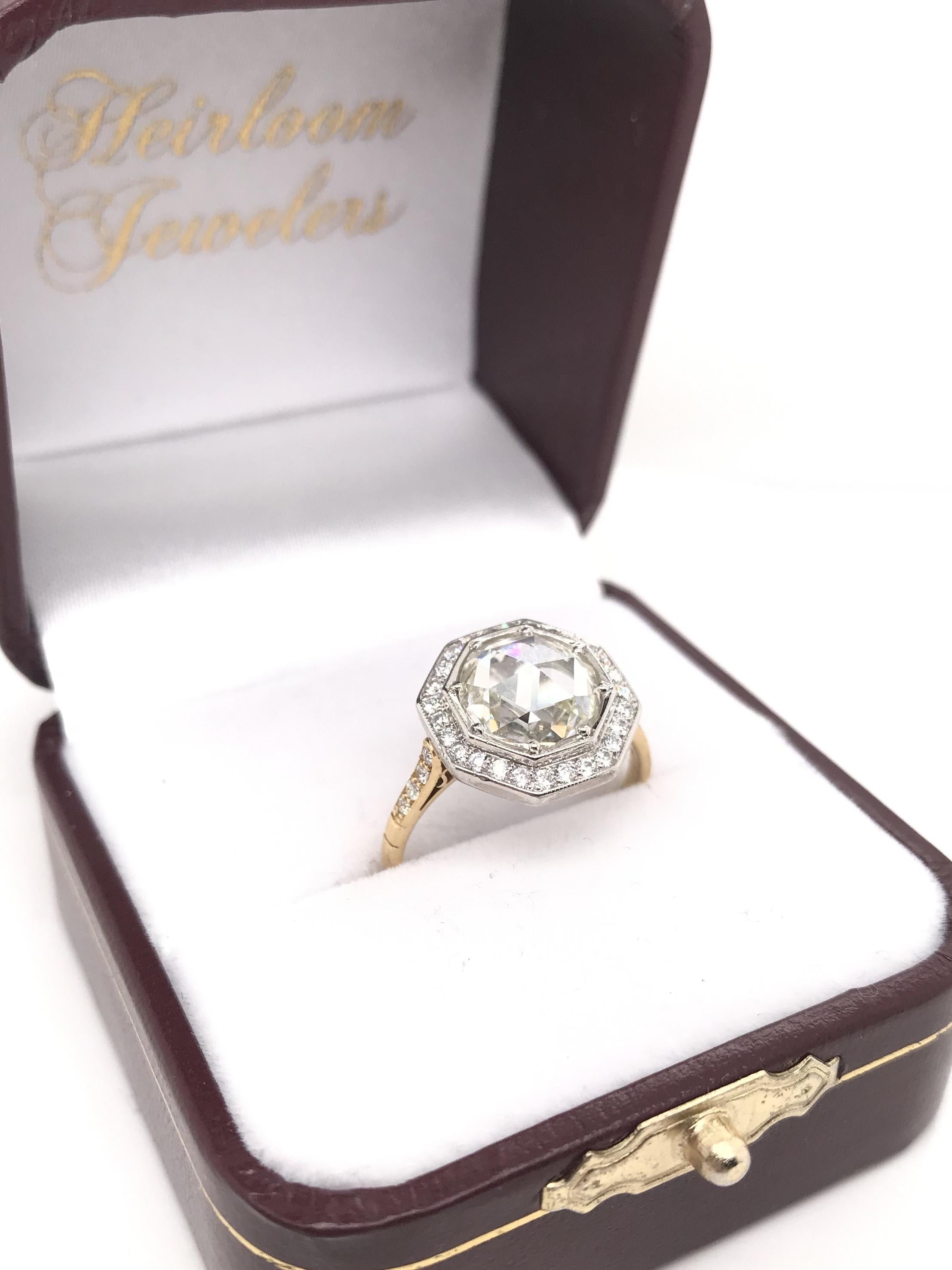 Contemporary Antique Inspired 2.63 Carat Rose Cut Diamond Ring For Sale 12