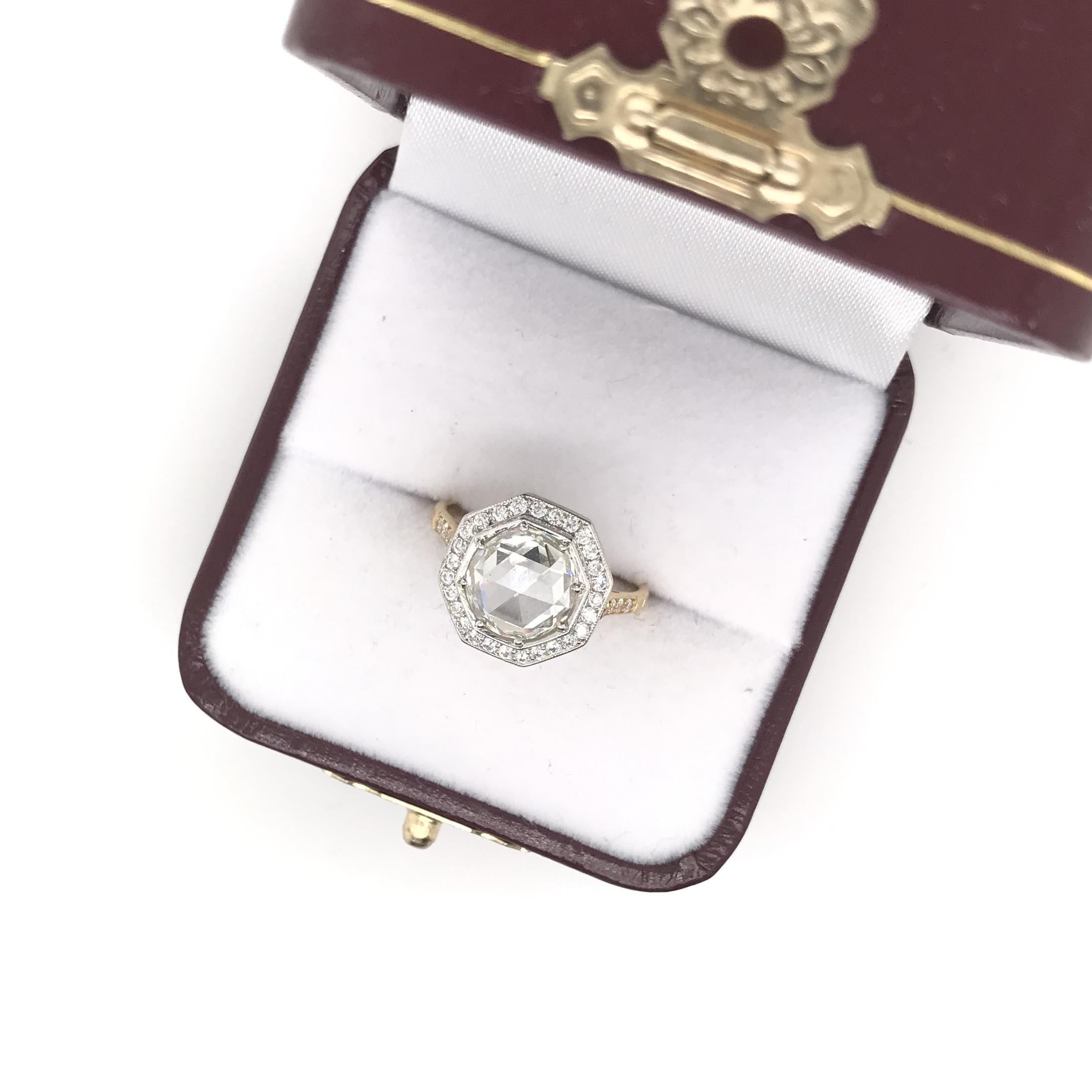 Contemporary Antique Inspired 2.63 Carat Rose Cut Diamond Ring For Sale 14