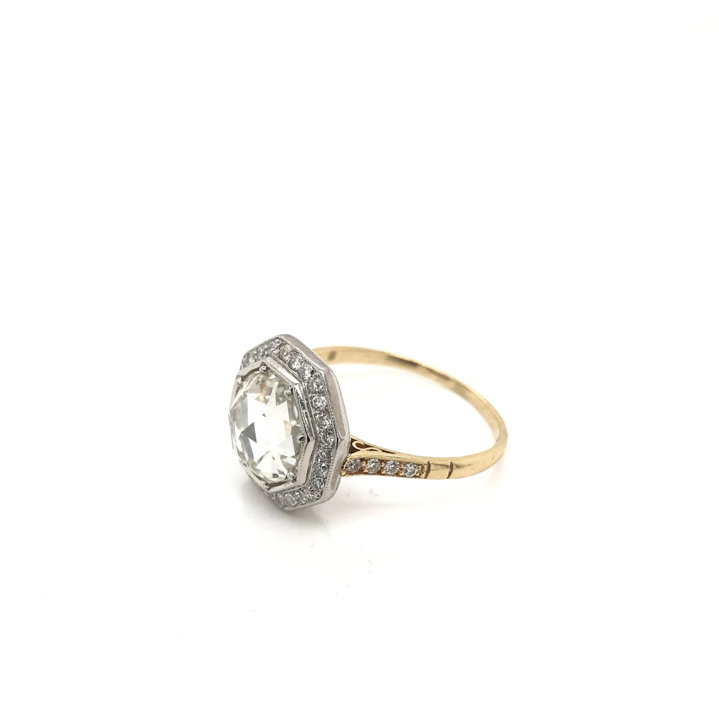 Contemporary Antique Inspired 2.63 Carat Rose Cut Diamond Ring In Excellent Condition For Sale In Montgomery, AL