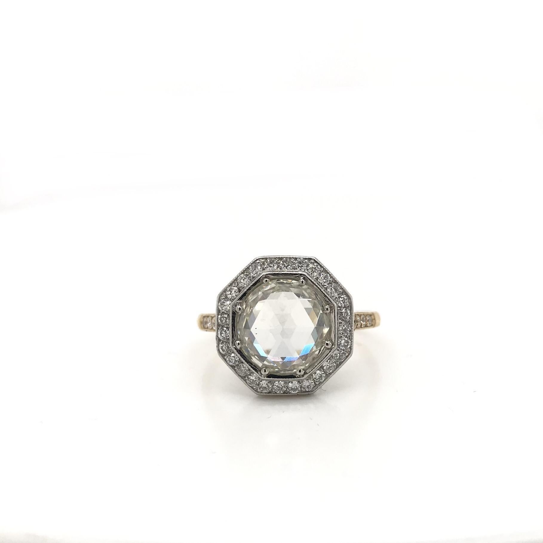 Contemporary Antique Inspired 2.63 Carat Rose Cut Diamond Ring In Excellent Condition For Sale In Montgomery, AL