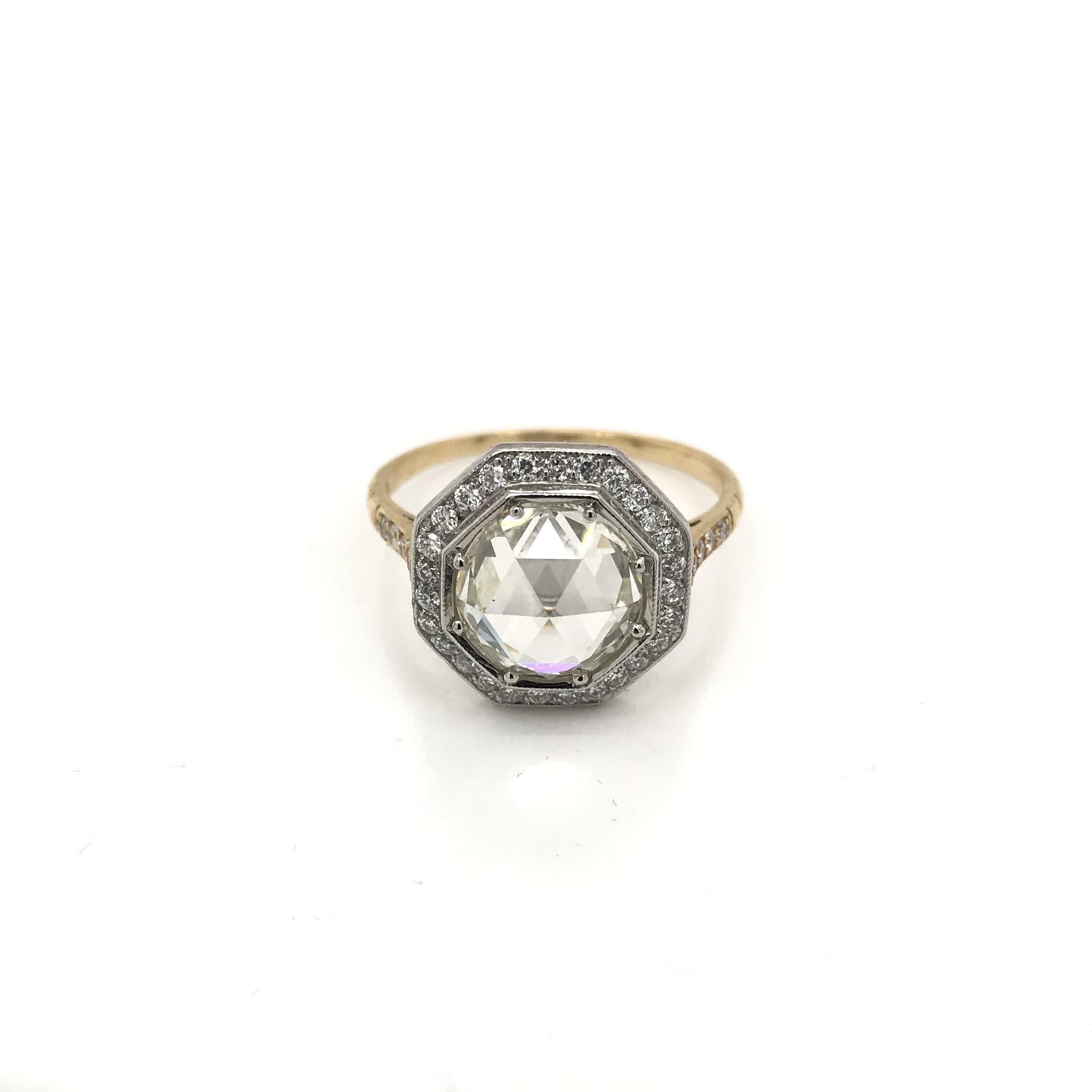Women's Contemporary Antique Inspired 2.63 Carat Rose Cut Diamond Ring For Sale