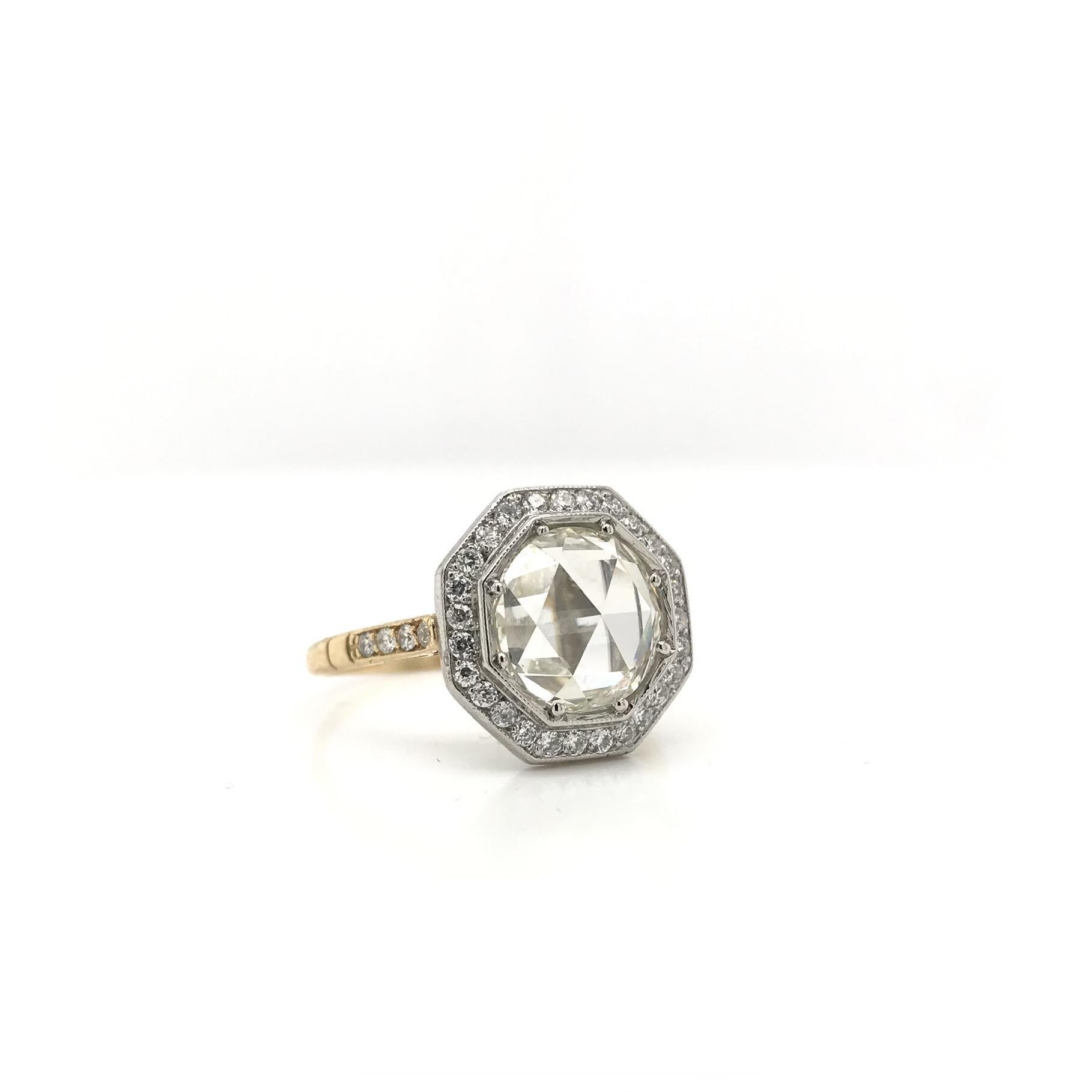 Contemporary Antique Inspired 2.63 Carat Rose Cut Diamond Ring For Sale 1