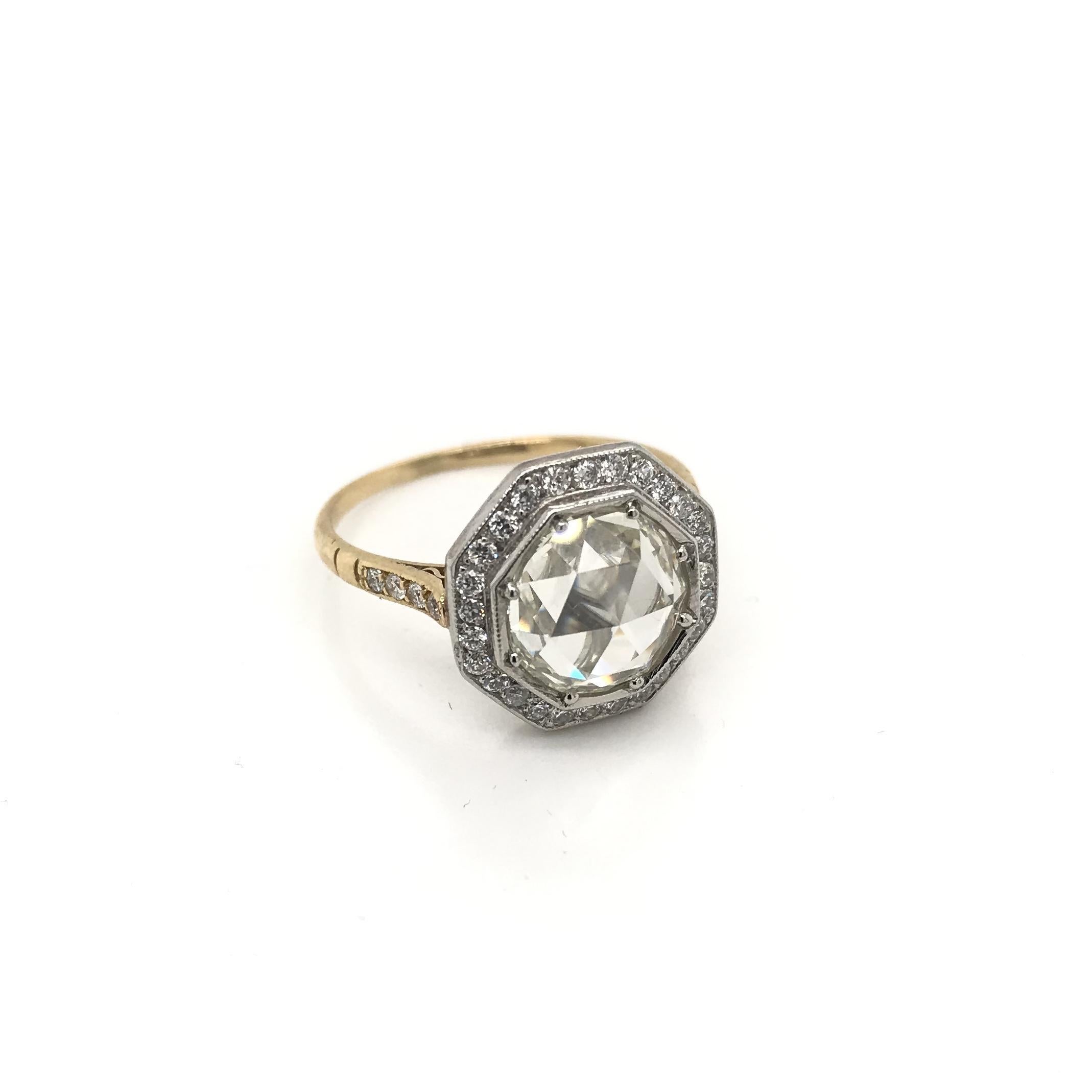 Contemporary Antique Inspired 2.63 Carat Rose Cut Diamond Ring For Sale 2