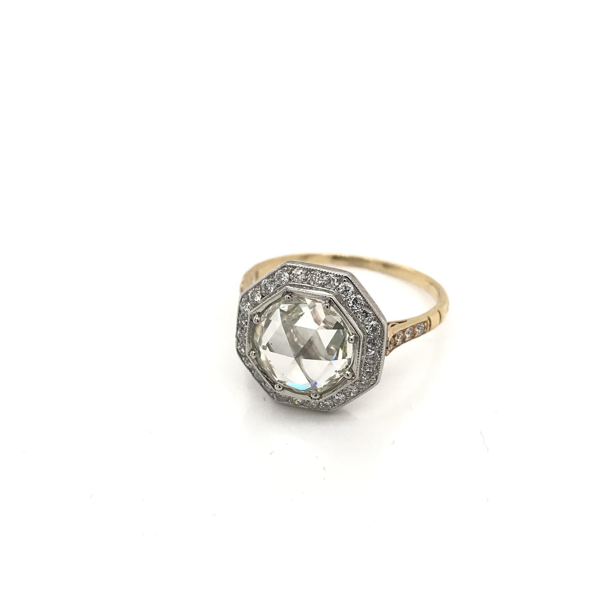 Contemporary Antique Inspired 2.63 Carat Rose Cut Diamond Ring For Sale 3