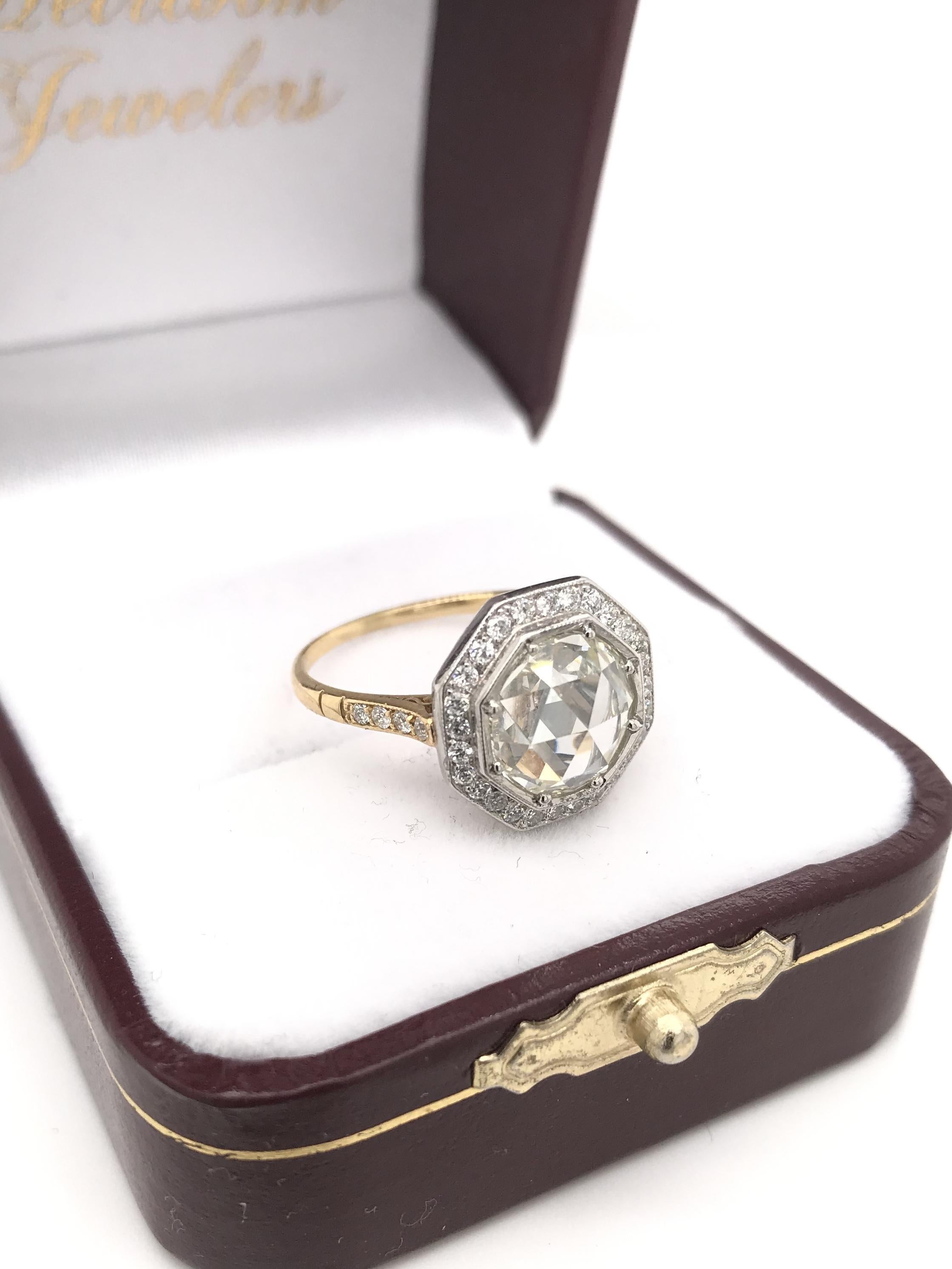 Contemporary Antique Inspired 2.63 Carat Rose Cut Diamond Ring For Sale 5