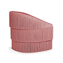 Contemporary Antique Pink Velvet Armchair with Silk Fringe Accents