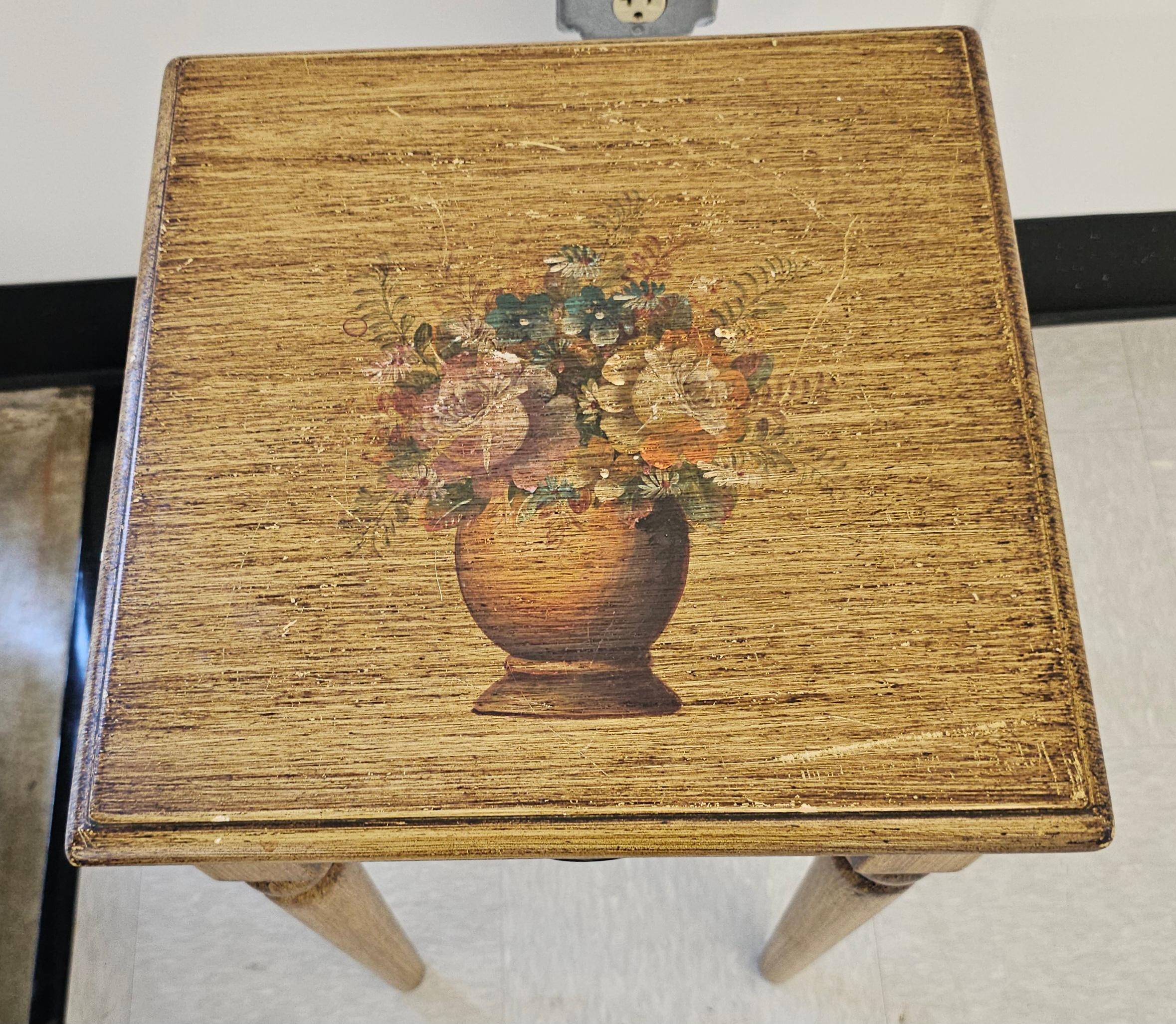 American Classical Contemporary Antiqued Painted and Decorated Single Drawer Side Table For Sale