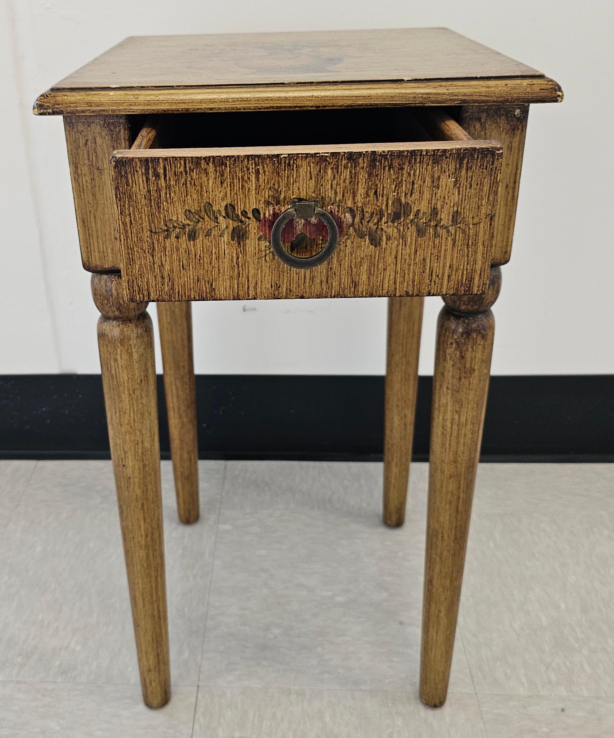 Contemporary Antiqued Painted and Decorated Single Drawer Side Table In Good Condition For Sale In Germantown, MD