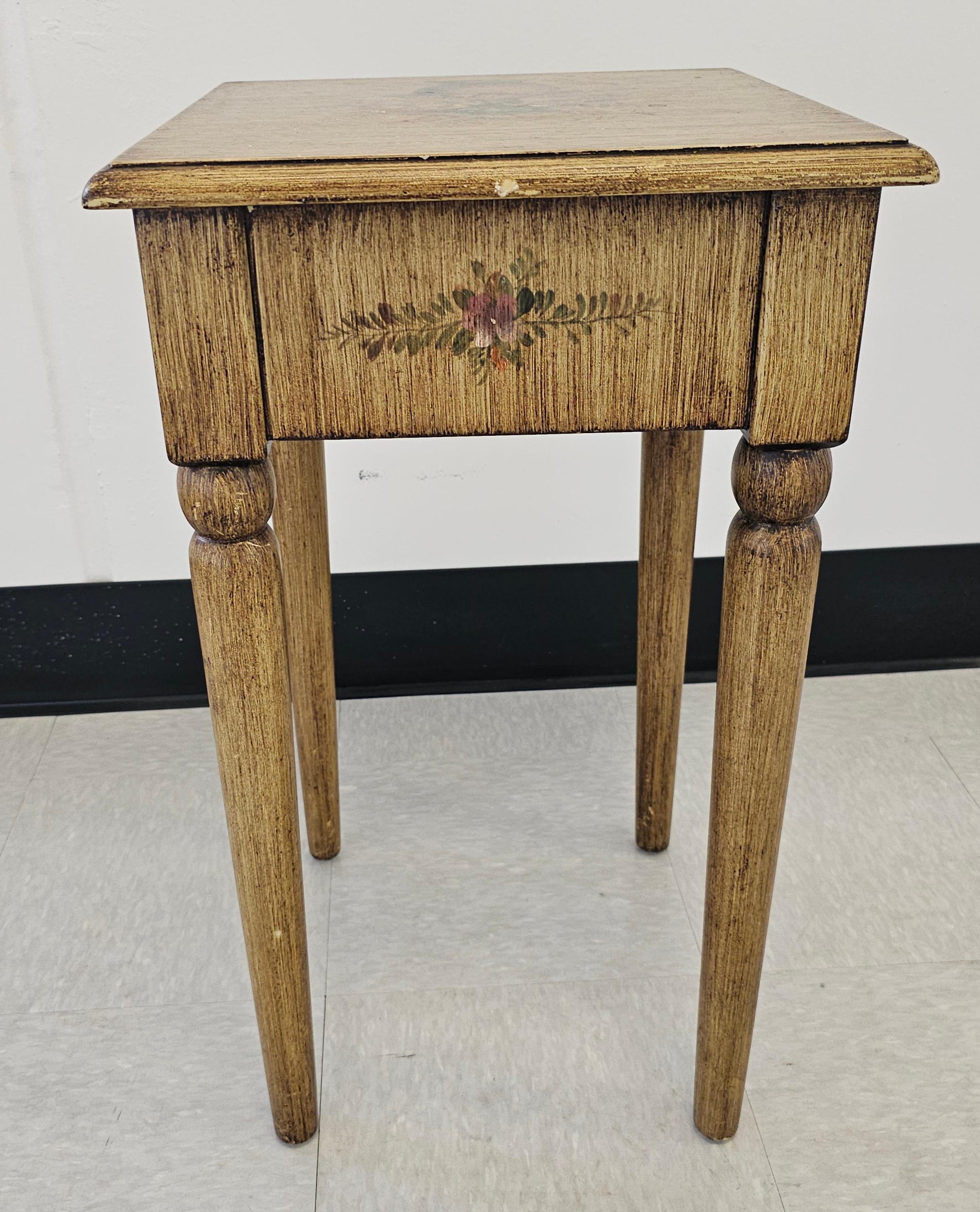 Contemporary Antiqued Painted and Decorated Single Drawer Side Table For Sale 2
