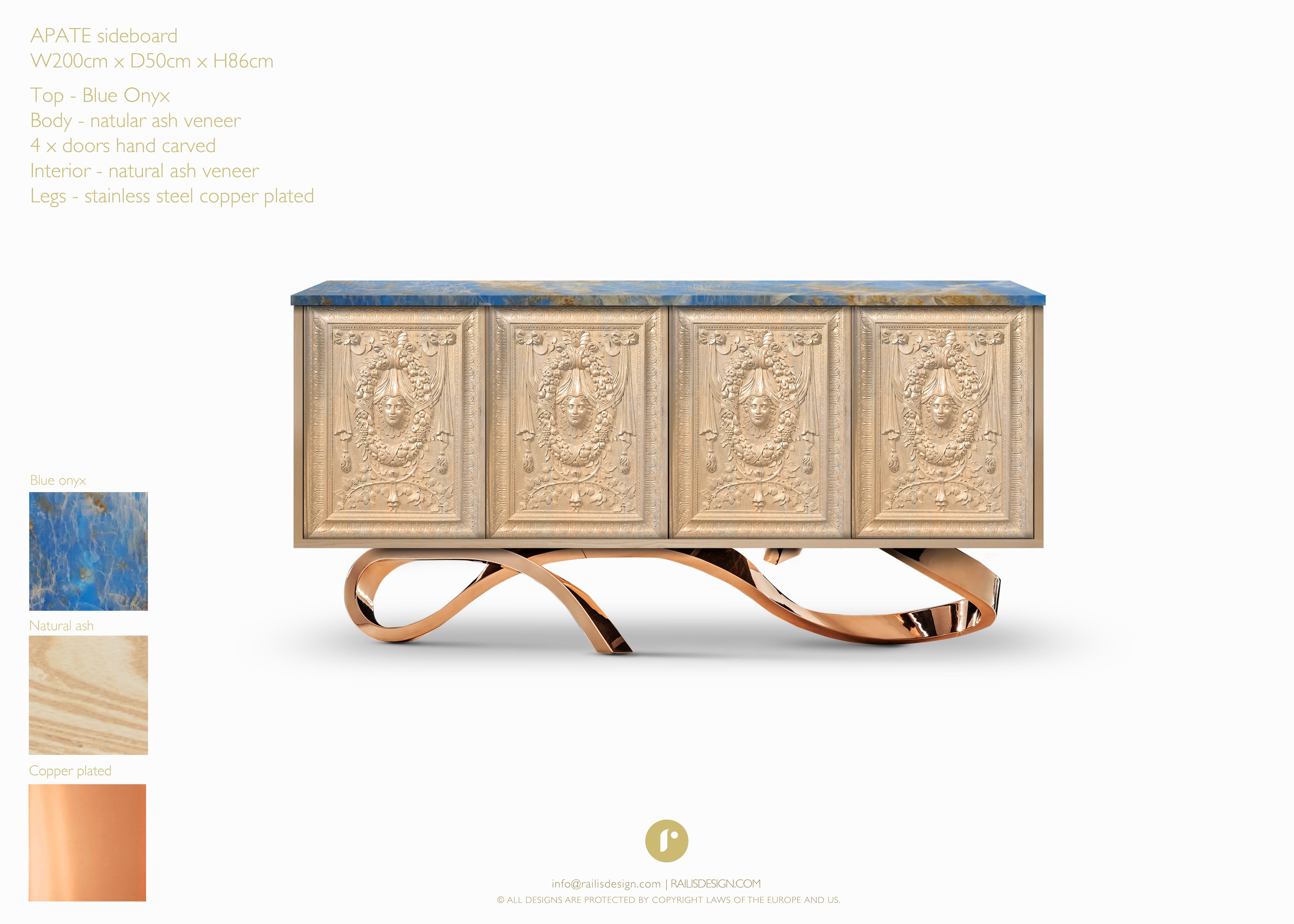 Modern Contemporary Apate Sideboard in Marble, Oak, Copper For Sale