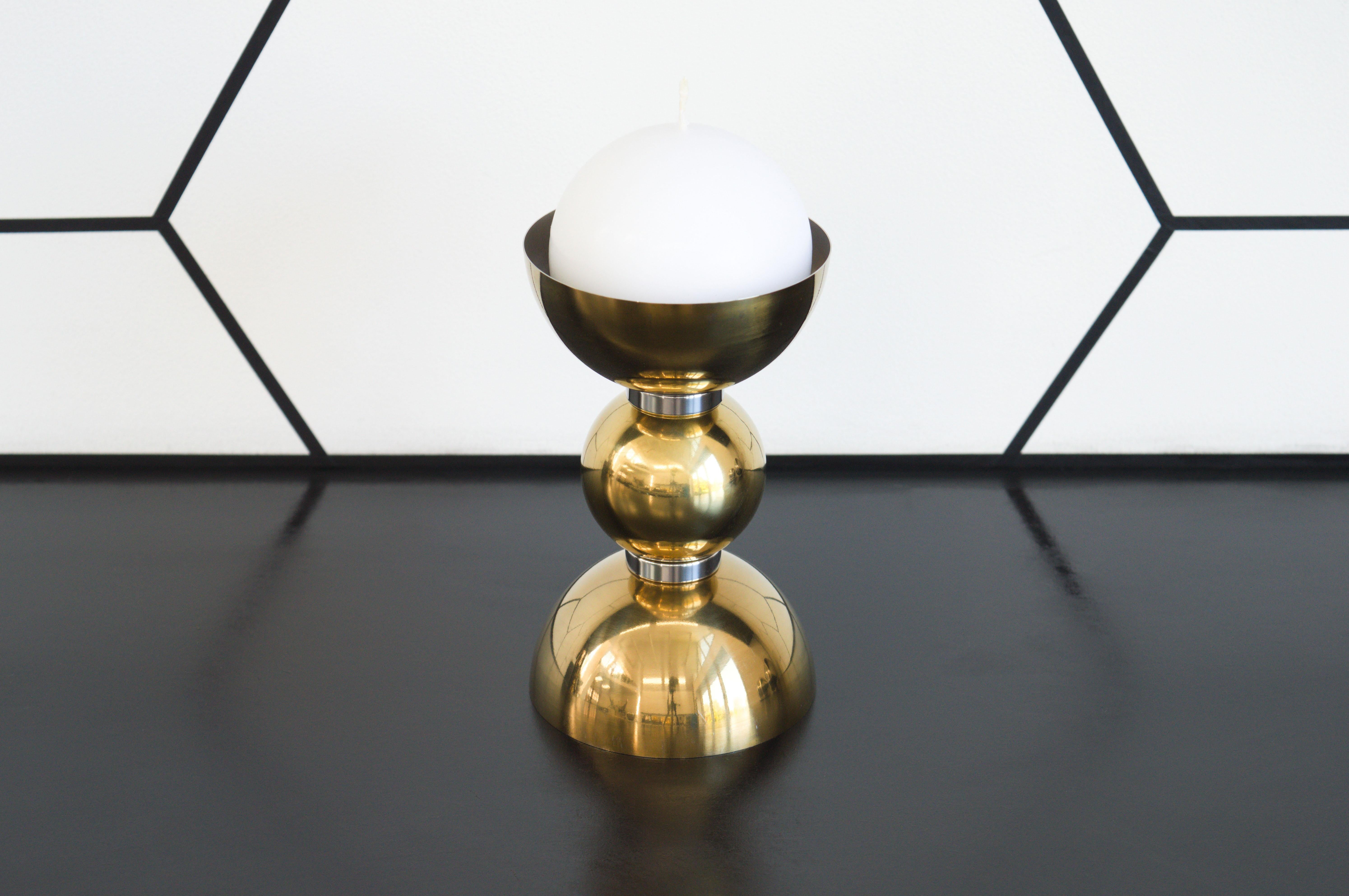 Space Age Contemporary Apollo Candlestick in Polished Stainless Steel For Sale