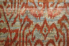 Contemporary Aqua Blue Indian Sari Silk Rug with Ikat Pattern