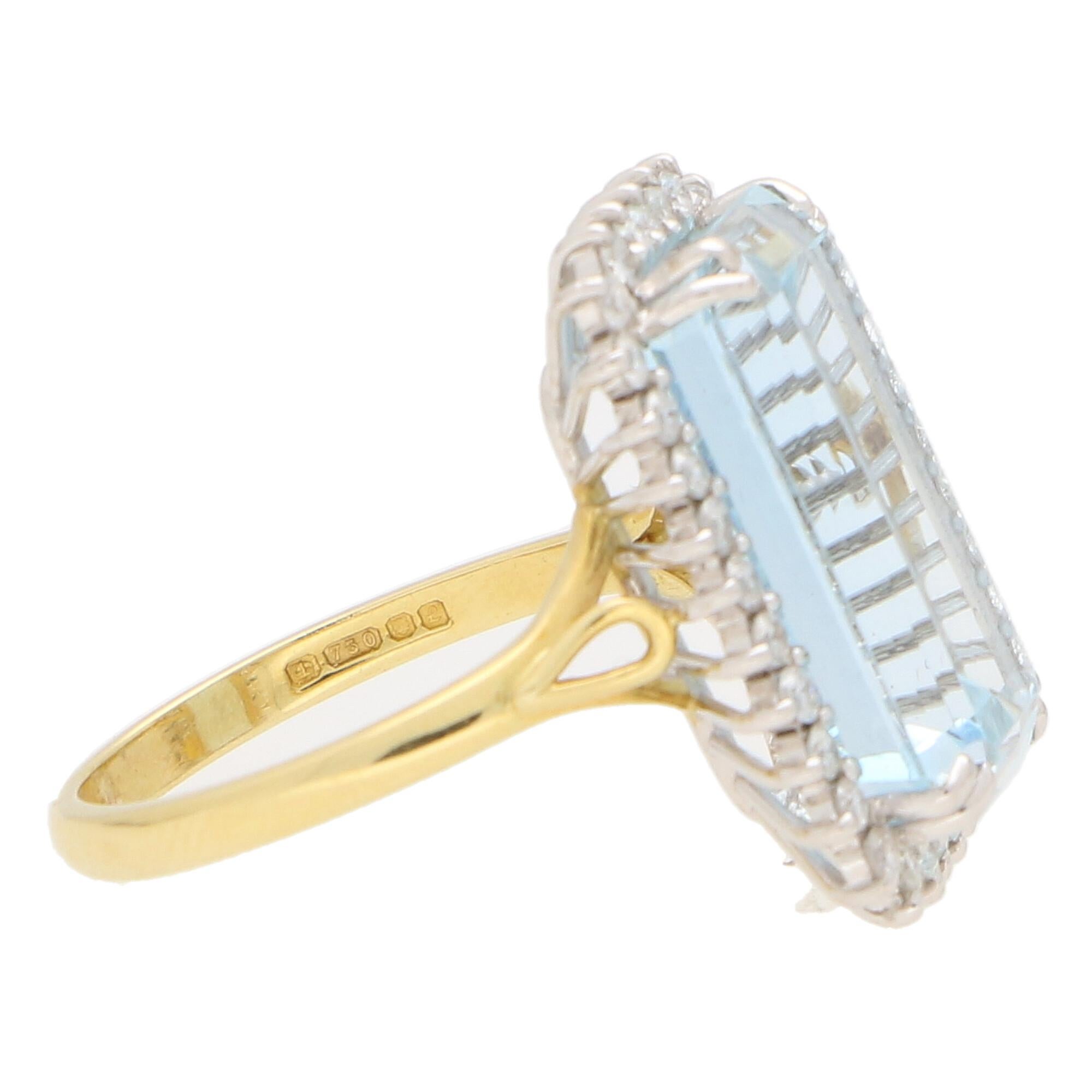 Contemporary Aquamarine and Diamond Cocktail Ring in 18k Yellow and White Gold In Good Condition In London, GB