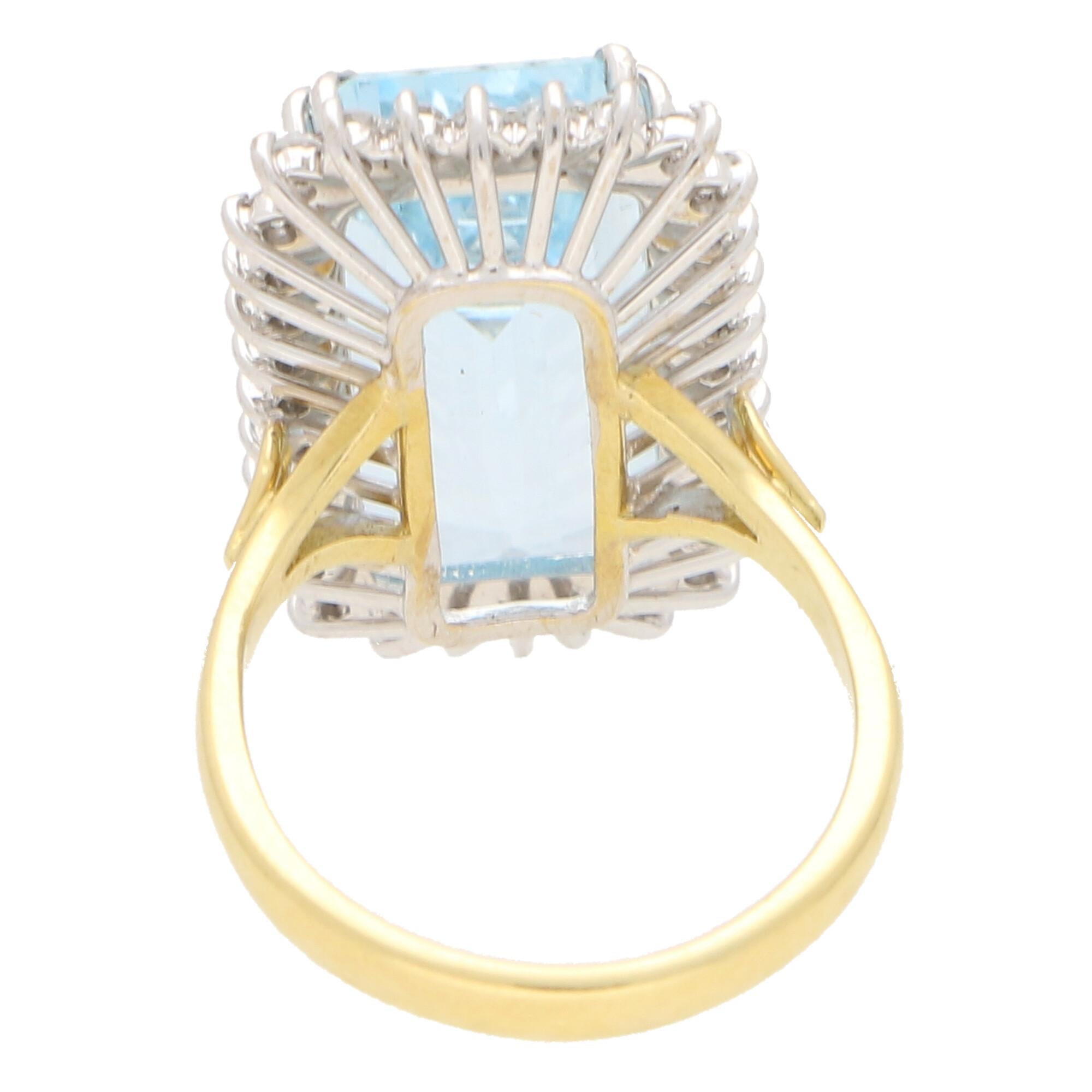 Women's or Men's Contemporary Aquamarine and Diamond Cocktail Ring in 18k Yellow and White Gold