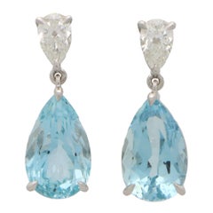 cartier aquamarine earrings Contemporary Aquamarine and GIA Certified Diamond Pear Cut Drop Earrings
