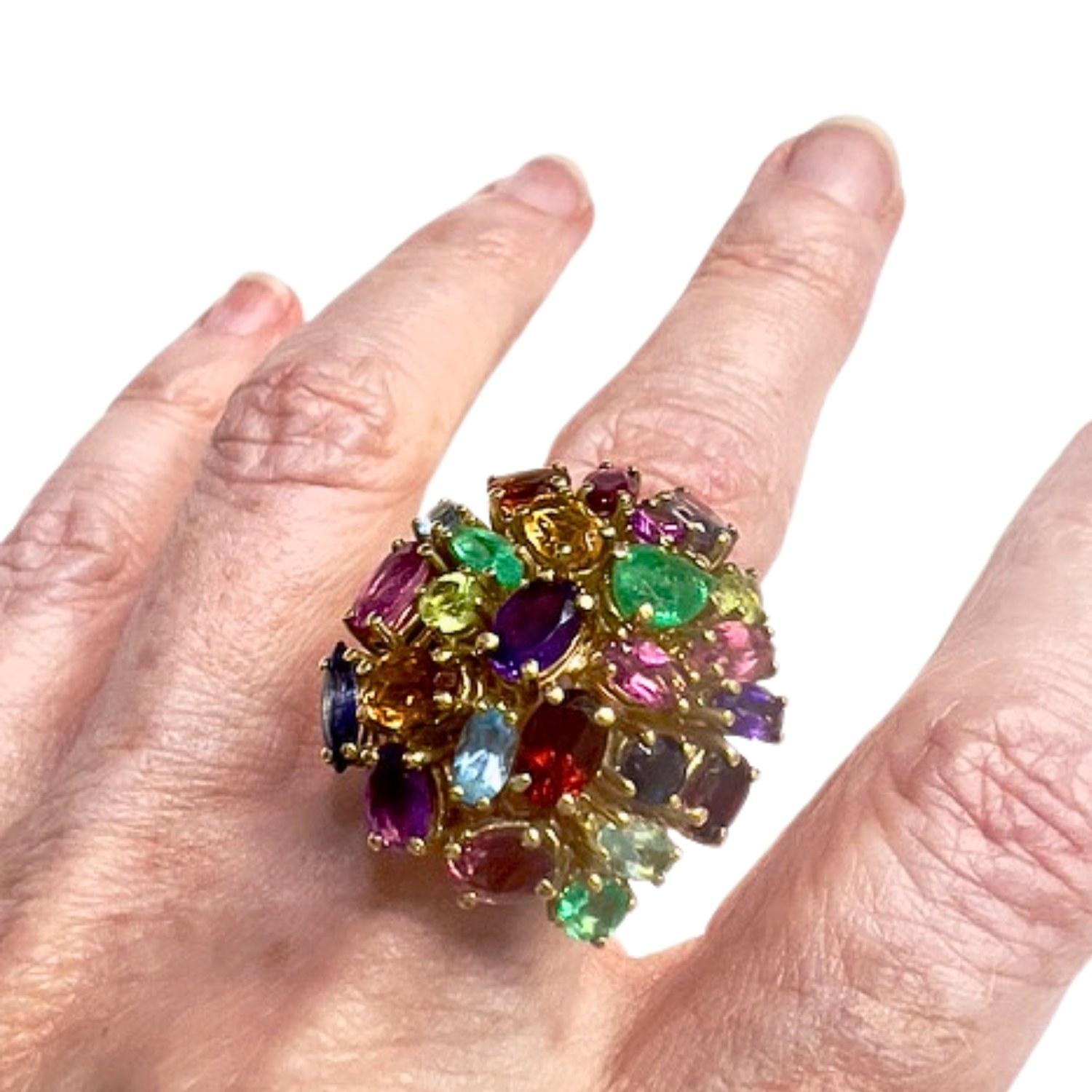 Brilliant Cut Contemporary  Aquamarine and Multi-Gemstone Gold Ring