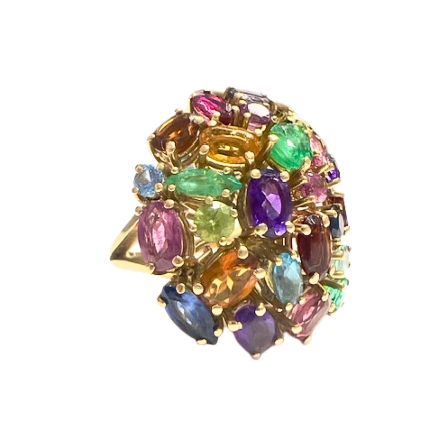 Women's Contemporary  Aquamarine and Multi-Gemstone Gold Ring
