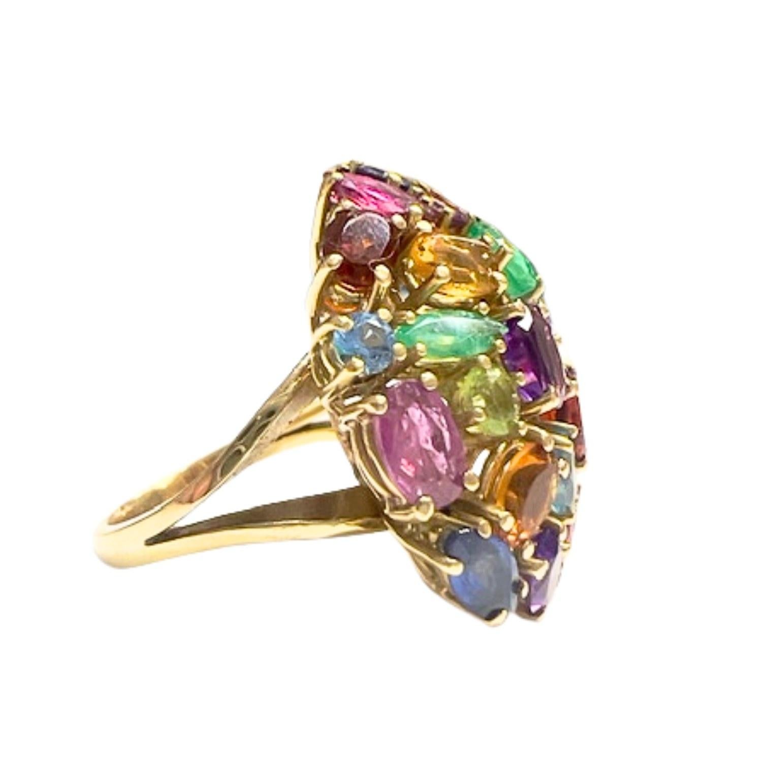 Contemporary  Aquamarine and Multi-Gemstone Gold Ring 1