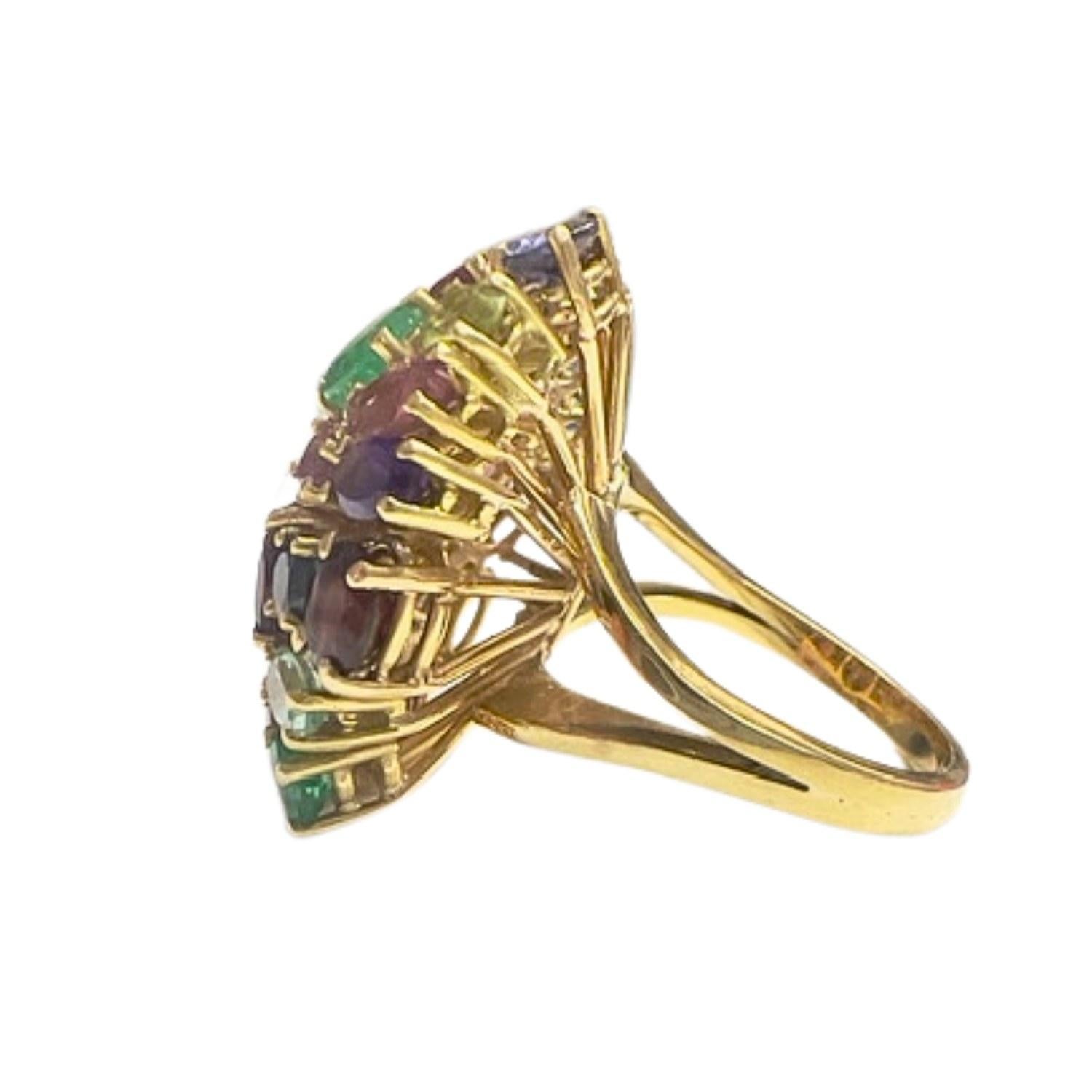 Contemporary  Aquamarine and Multi-Gemstone Gold Ring 2