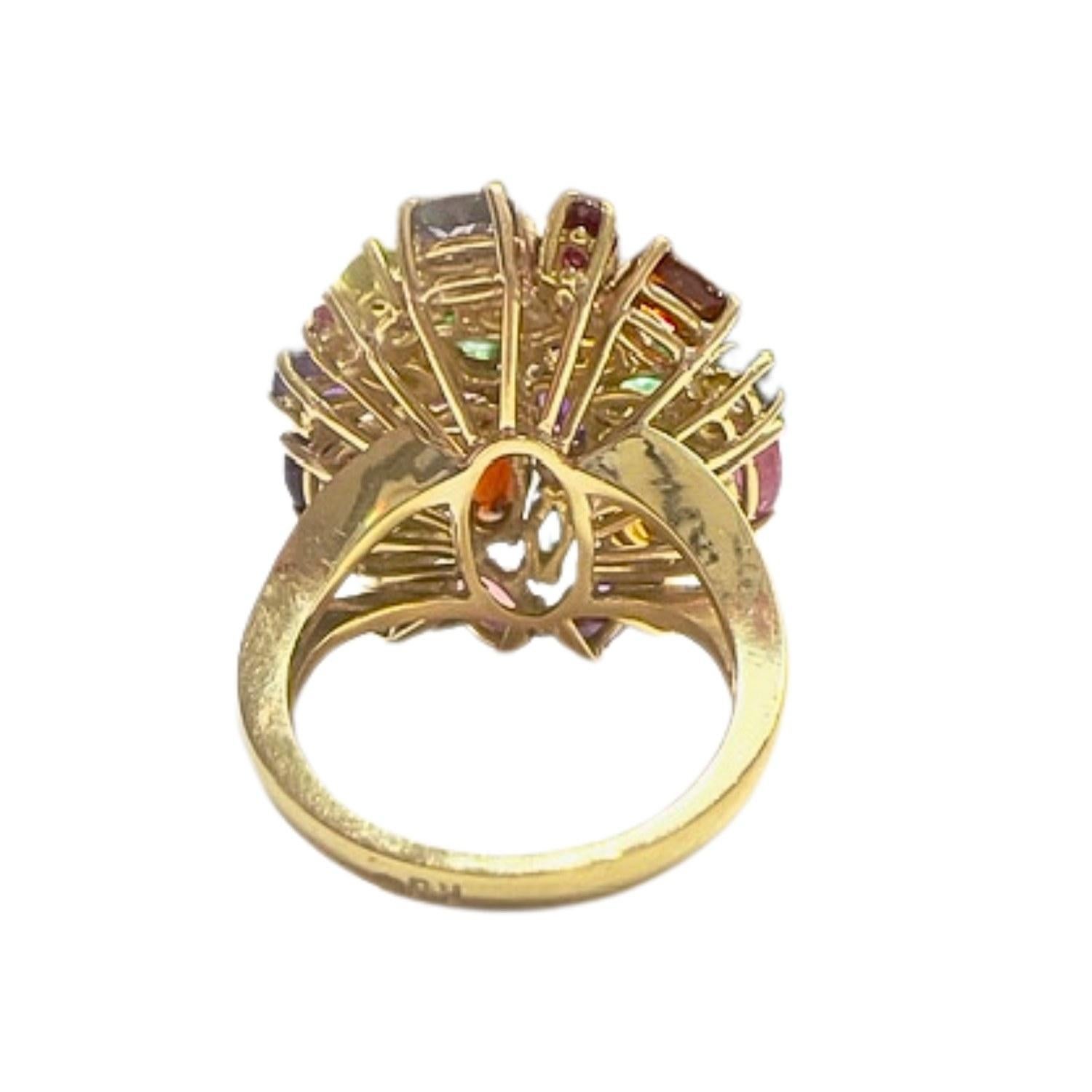 Contemporary  Aquamarine and Multi-Gemstone Gold Ring 3
