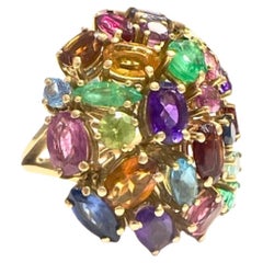 Contemporary  Aquamarine and Multi-Gemstone Gold Ring