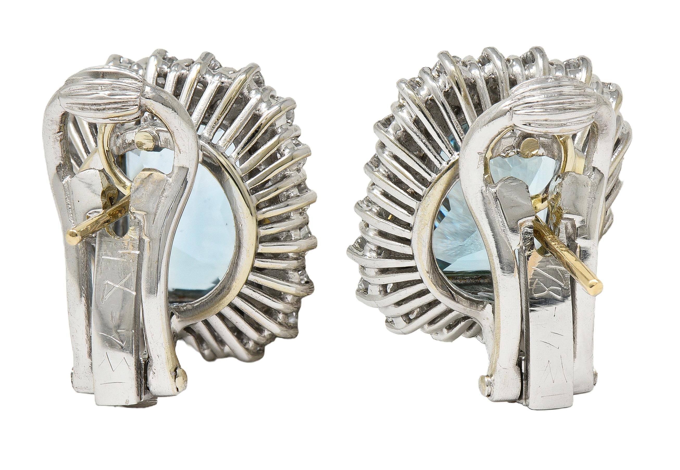 Pendientes Halo Contemporáneos de Diamante Aguamarina 10.00 CTW Oro de Dos Tonos de 18 Kilates en Excelente estado para la venta en Philadelphia, PA