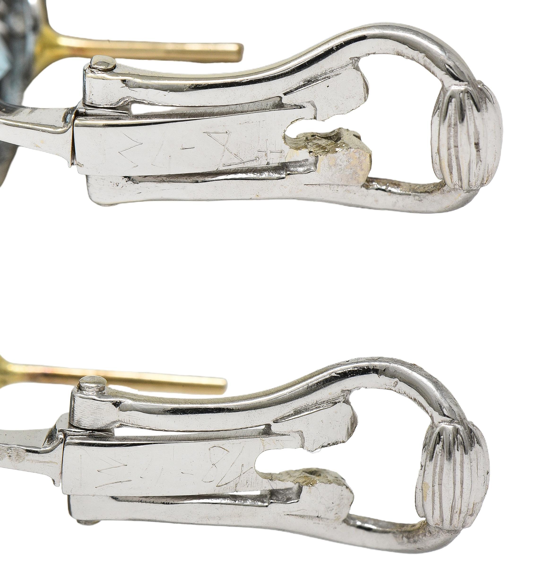 Pendientes Halo Contemporáneos de Diamante Aguamarina 10.00 CTW Oro de Dos Tonos de 18 Kilates en venta 1