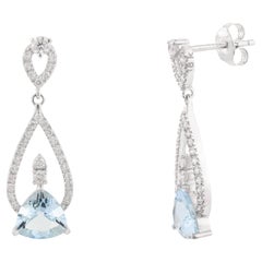 Pendientes Contemporáneos de Aguamarina con Diamantes en Oro Blanco Macizo de 18k