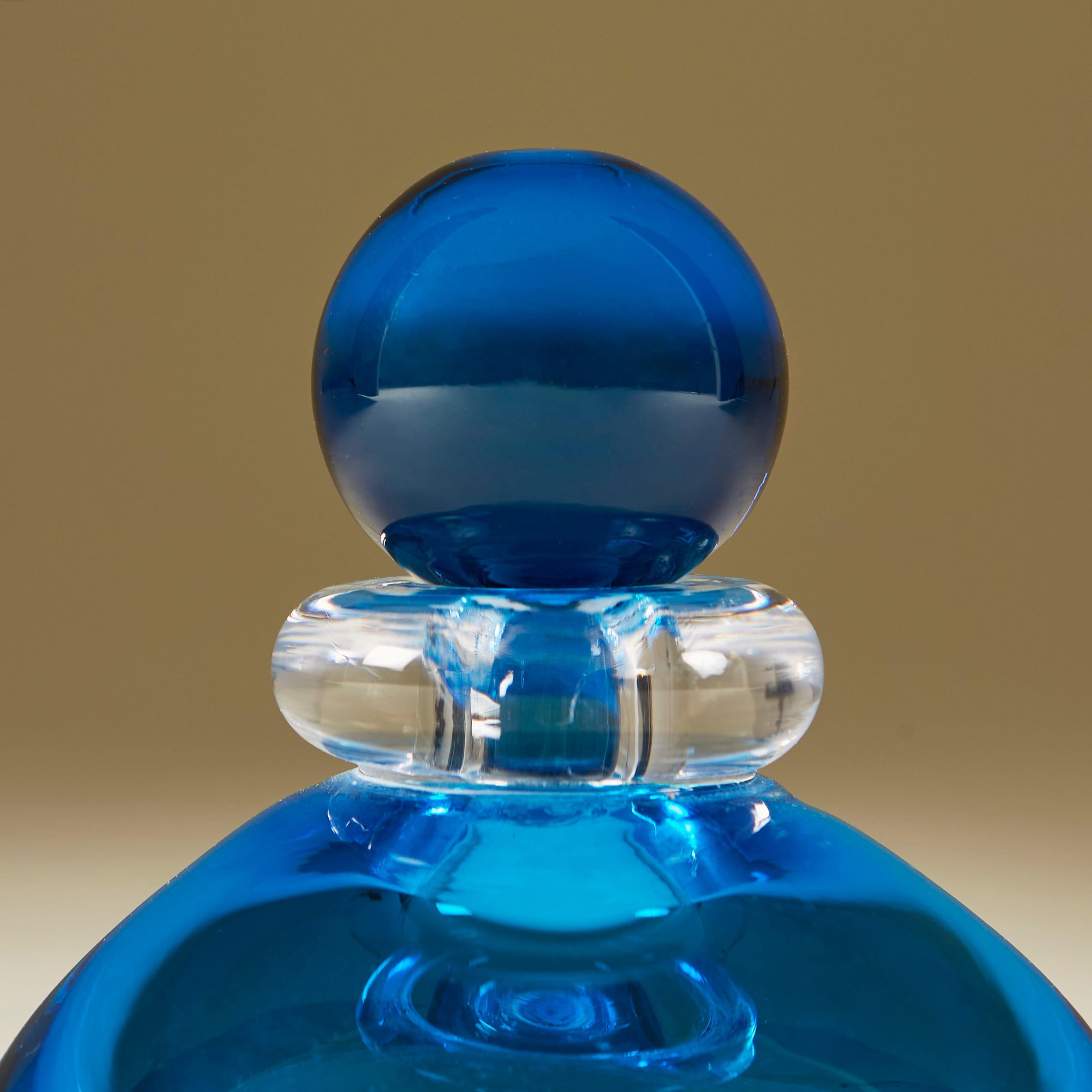 Italian Contemporary aquamarine Murano perfume bottle For Sale