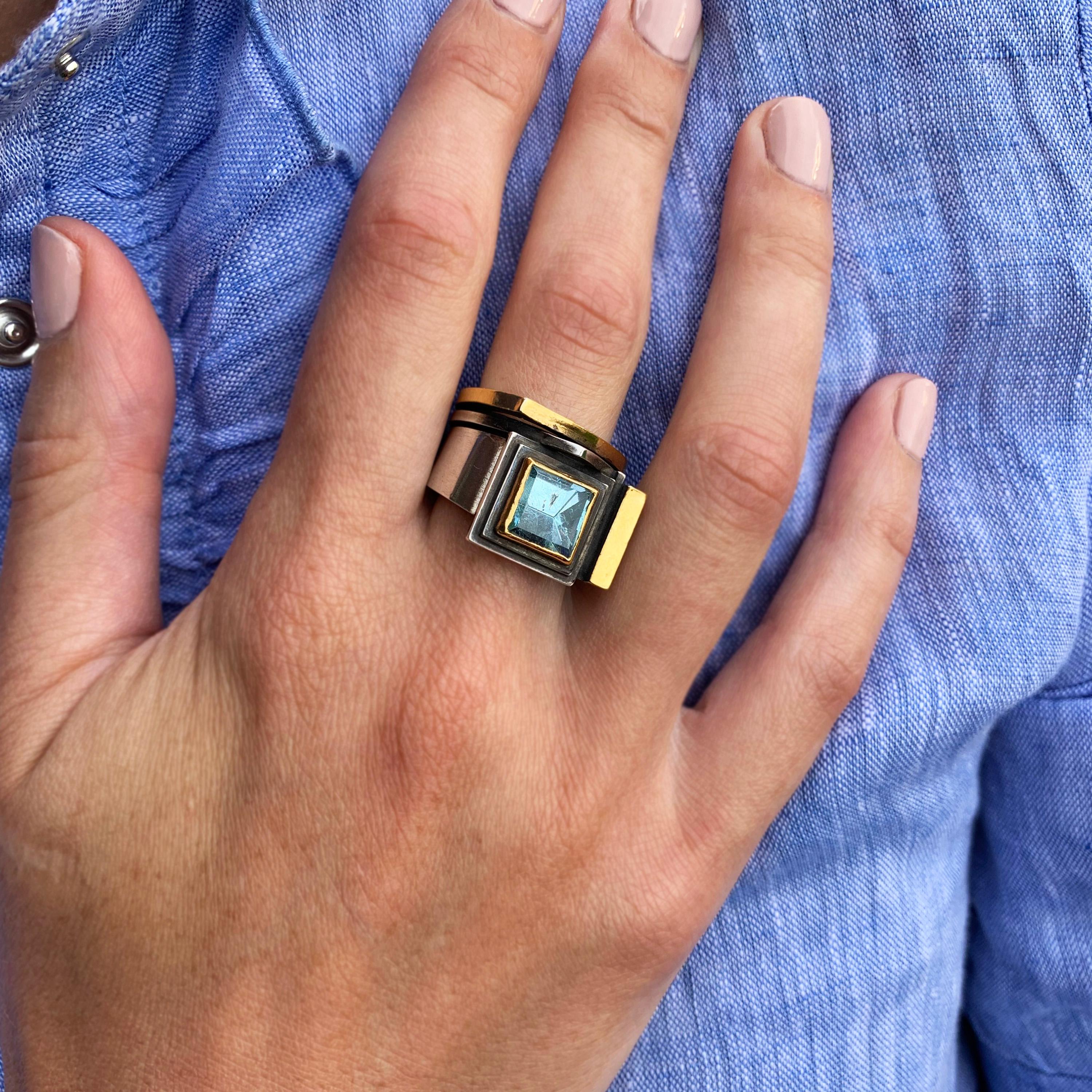 Contemporary Aquamarine Statement Ring 2