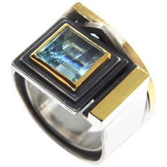 Contemporary Aquamarine Statement Ring