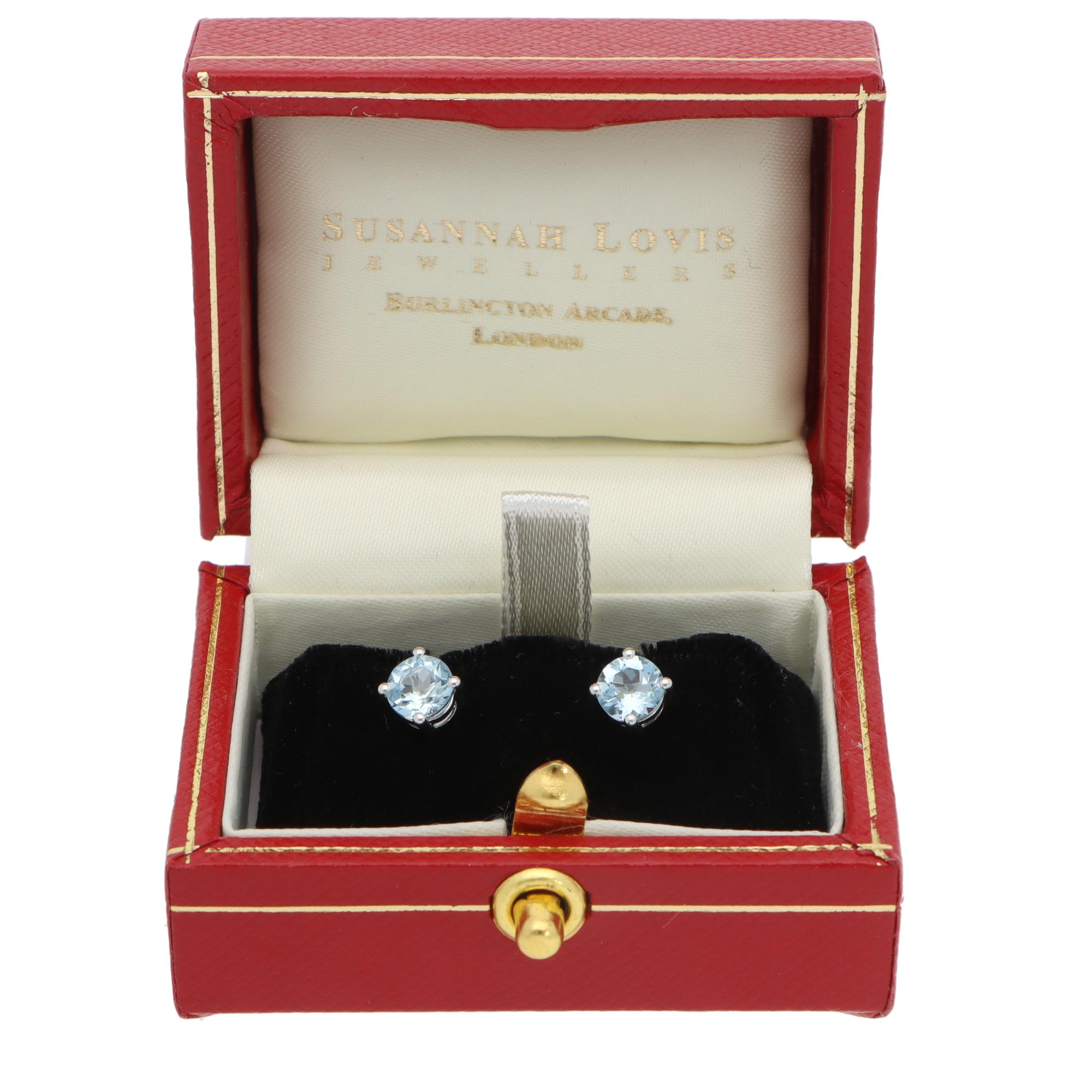 Brilliant Cut Contemporary Aquamarine Stud Earrings in White Gold