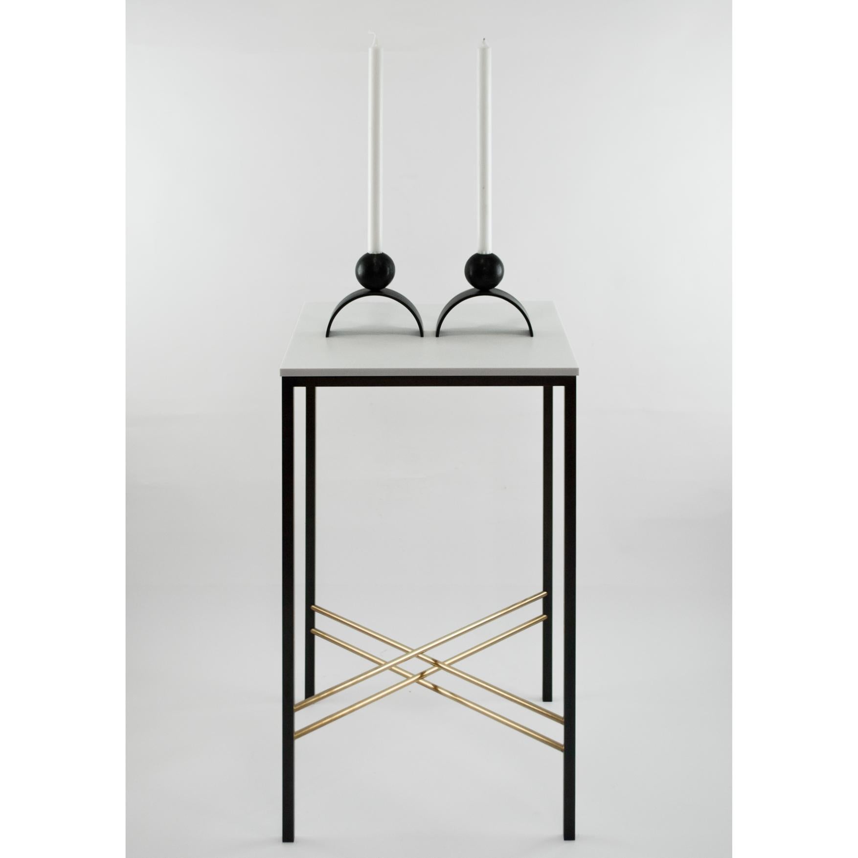 Blackened Contemporary Candle Holder Arch and Ball, Extra Large Black Steel, SET of 10 For Sale