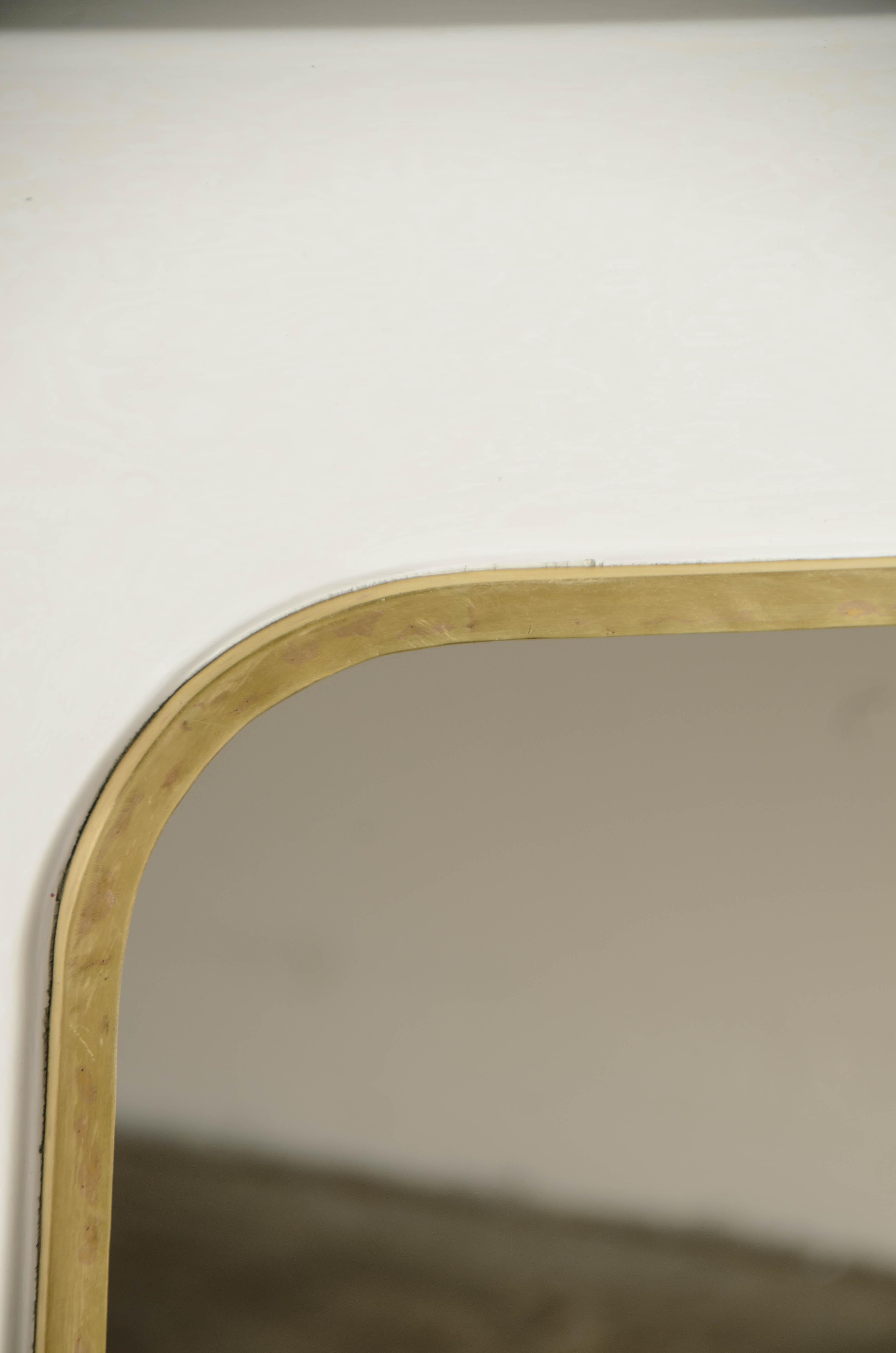 Minimalist Contemporary Arch Console w/ Brass Trim in Cream Lacquer by Robert Kuo For Sale