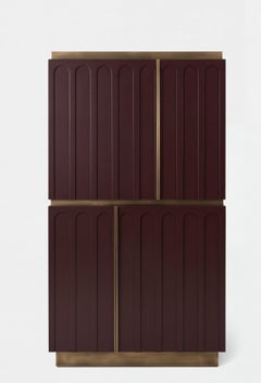 Contemporary Architectural Cabinet in Lacquer and Oxidized Brass